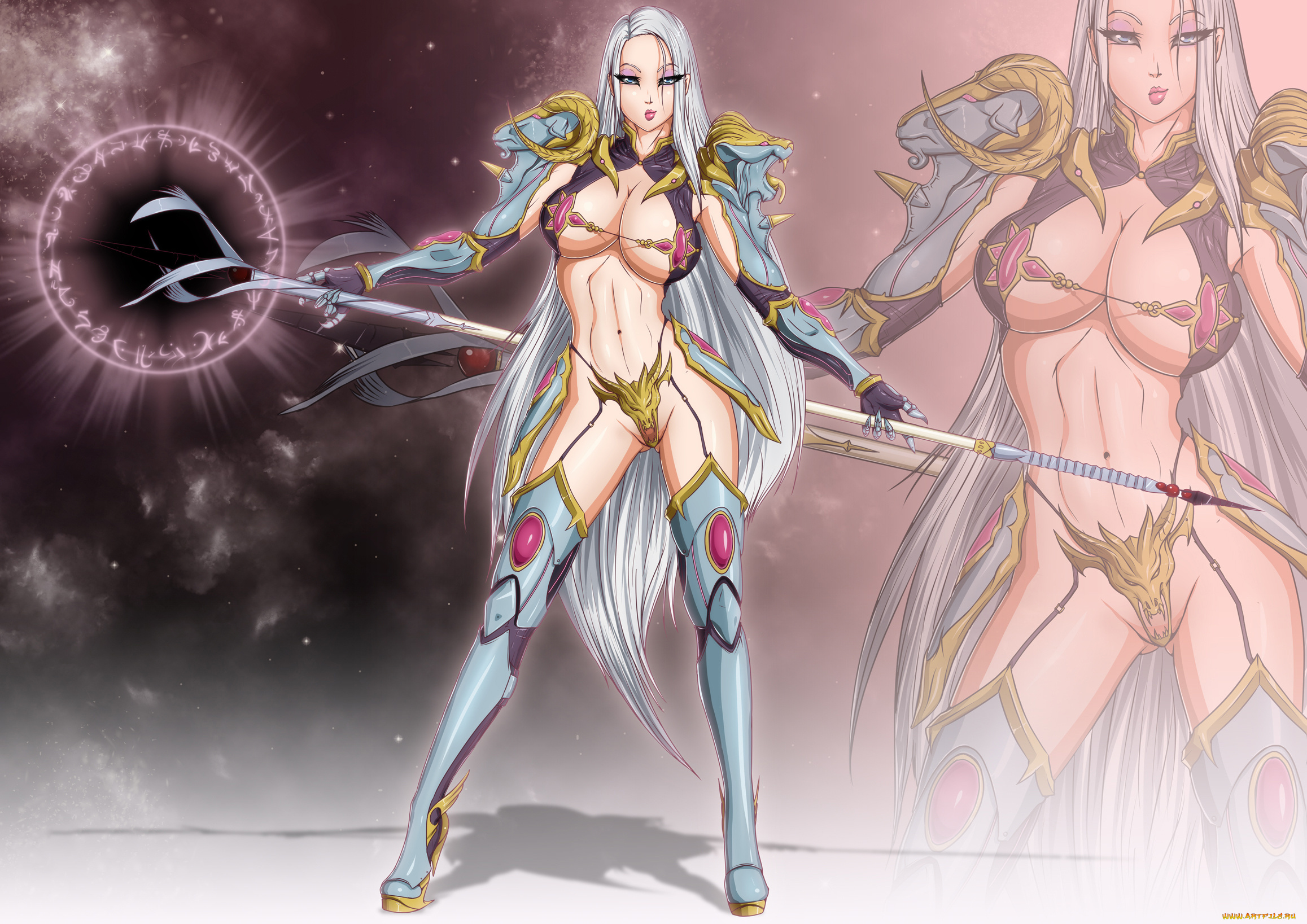 фэнтези, девушки, девушка, форн, взгляд, униформа, посох