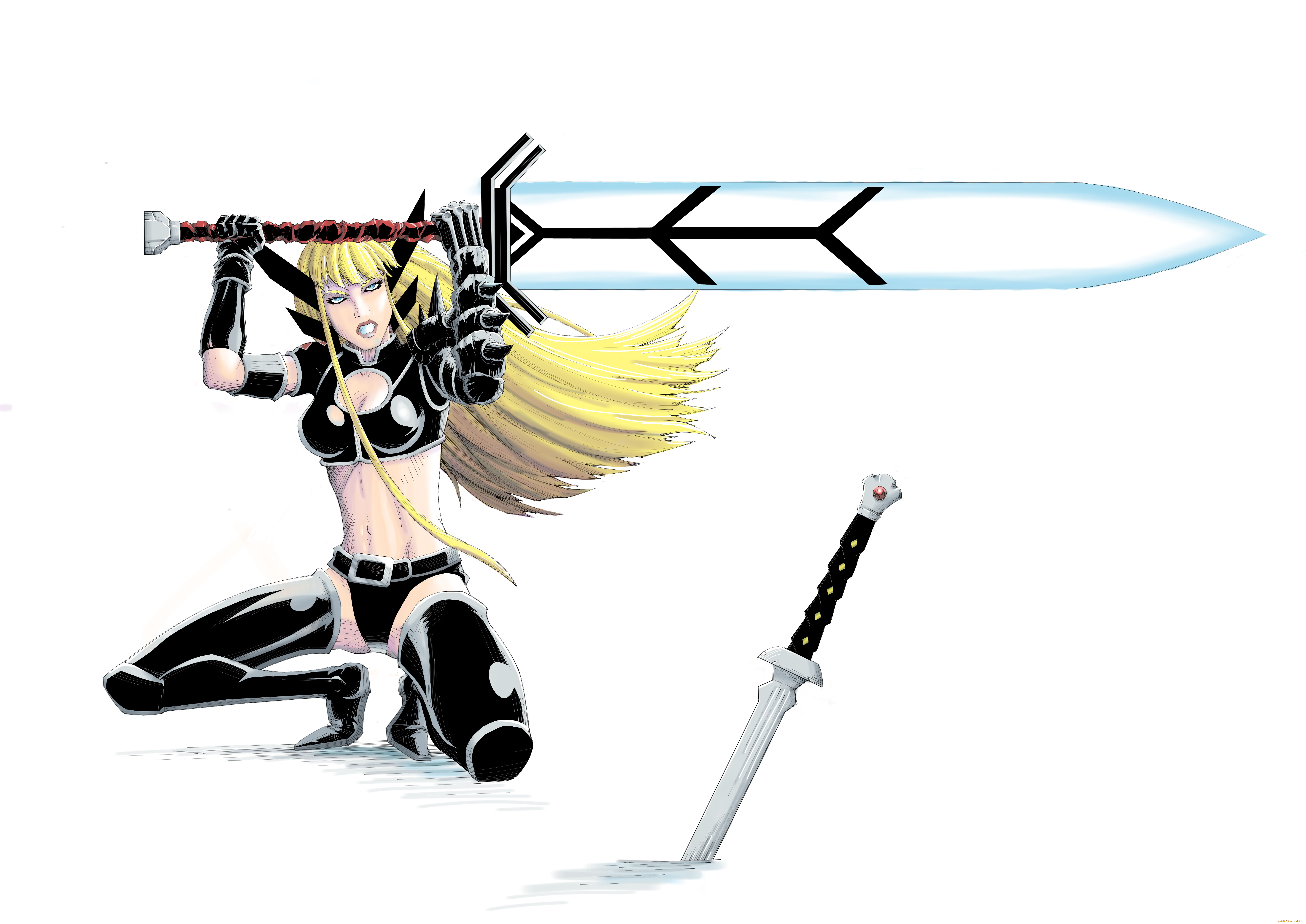 рисованное, комиксы, меч, взгляд, фон, девушка