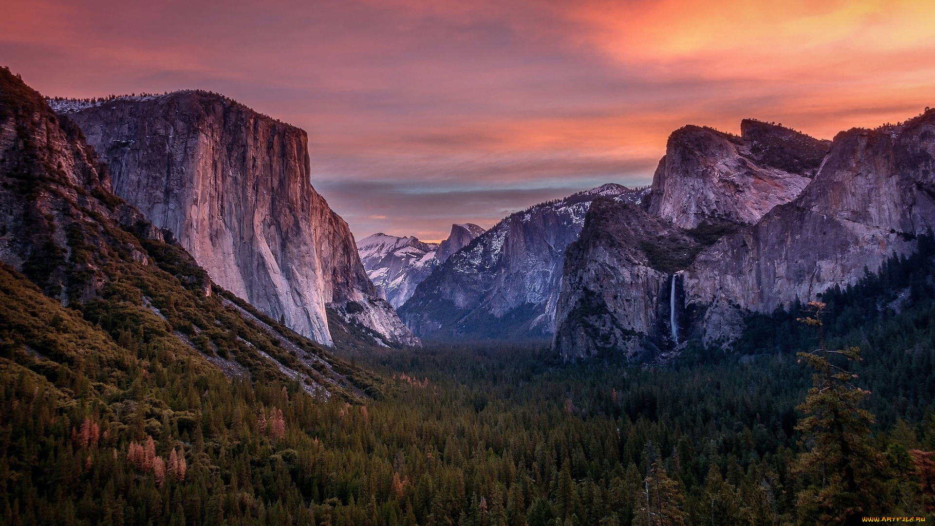 природа, горы, лес, небо, закат