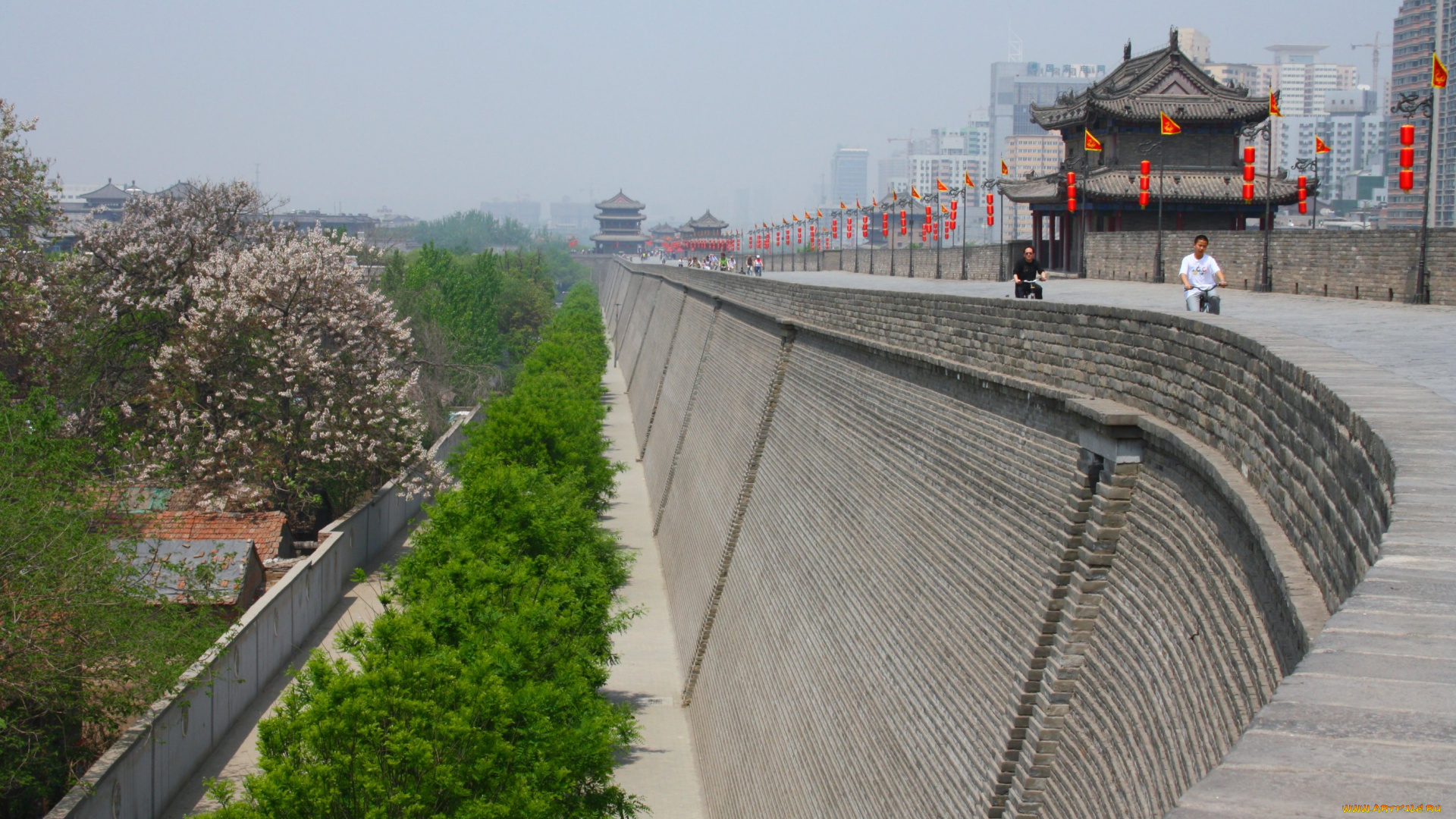 города, -, буддийские, и, другие, храмы, достопримечательности, городская, китай, сиань, стена