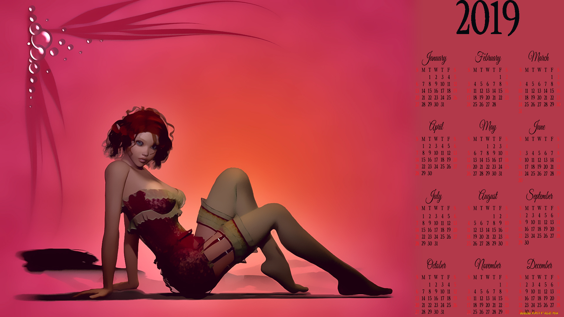 календари, 3д-графика, девушка, взгляд