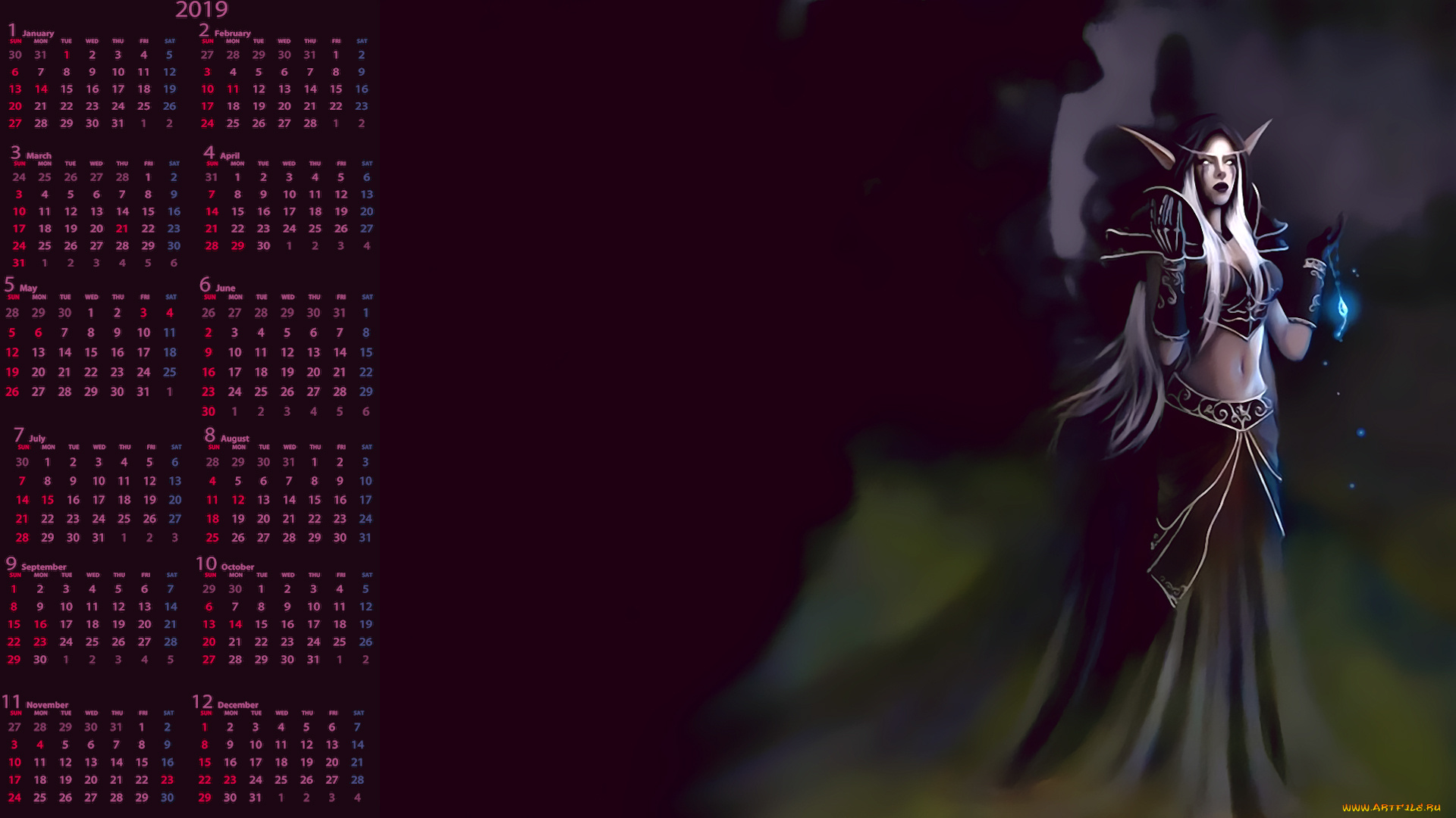календари, фэнтези, существо, девушка