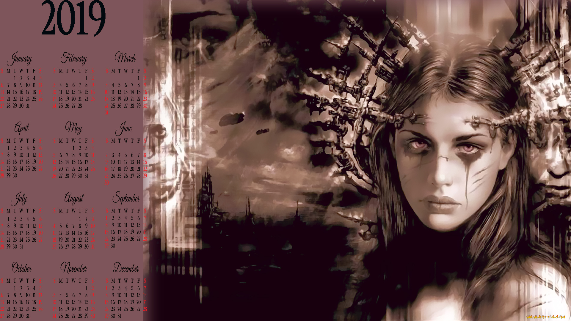 календари, фэнтези, взгляд, лицо, робот, девушка