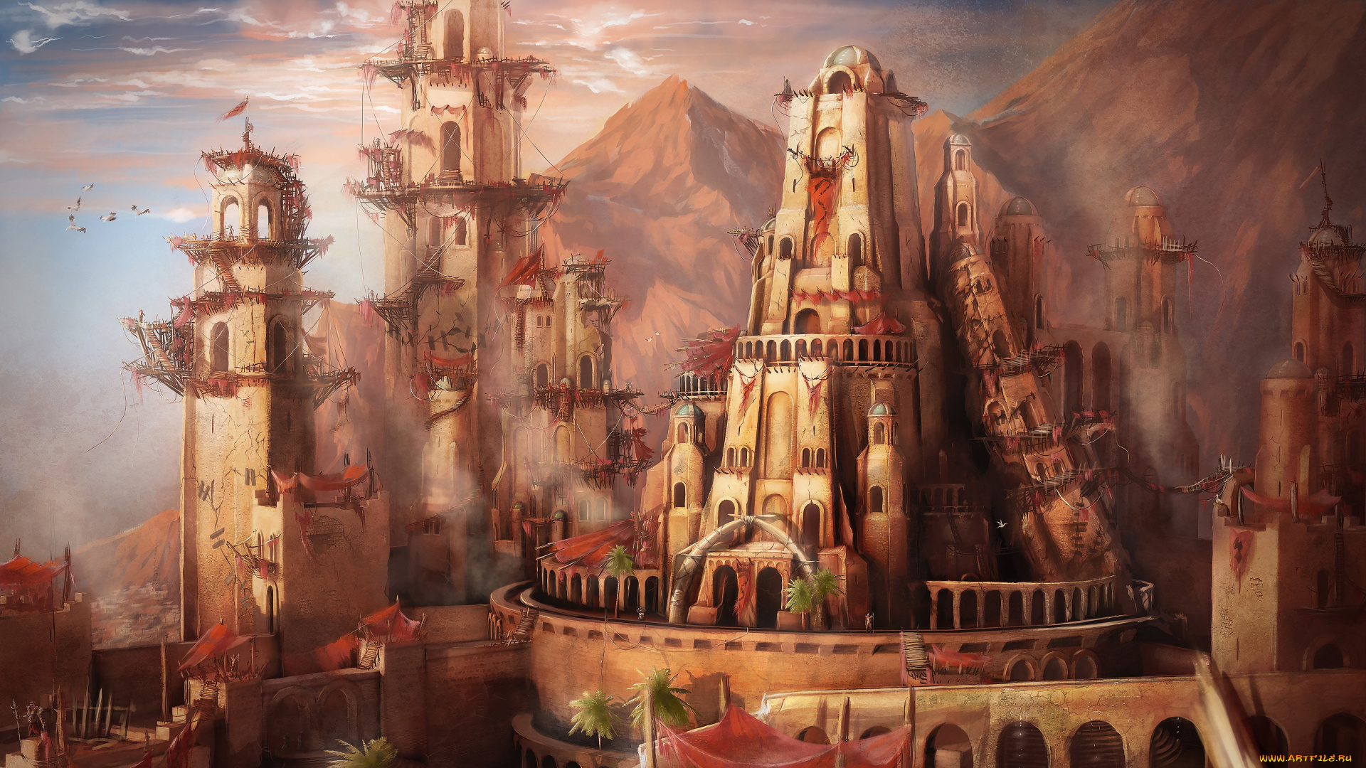 фэнтези, замки, замок, арки, дизайн, архитектура