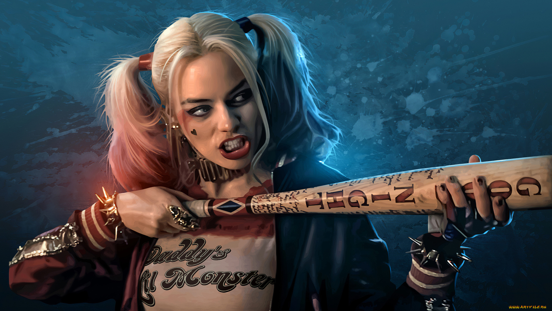 suicide, squad, рисованное, кино, бейсбольная, бита, блондинка, фантастика, suicide, squad, harley, quinn, боевик, фэнтези, марго, робби