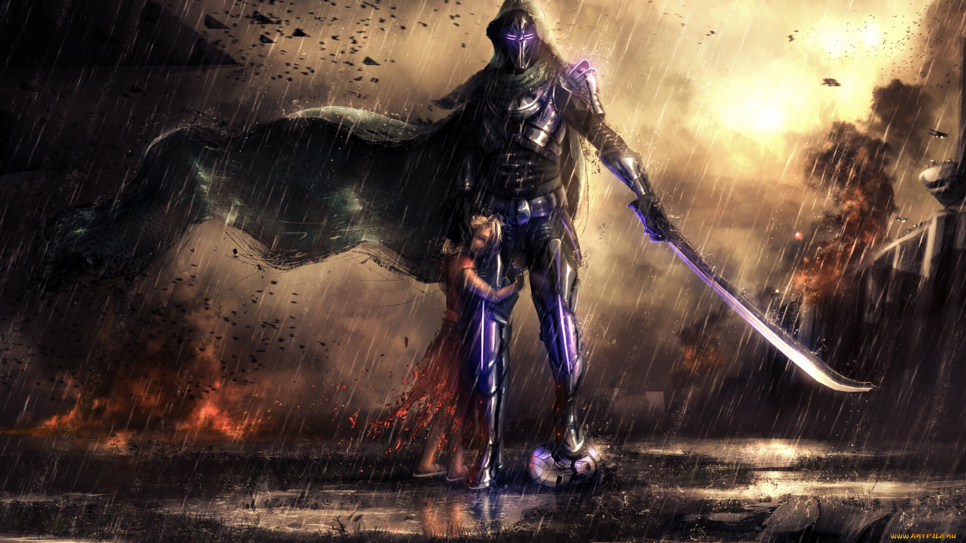 видео, игры, destiny, 2, hunter, destiny, 2, ребёнок, меч, дождь, little, girl