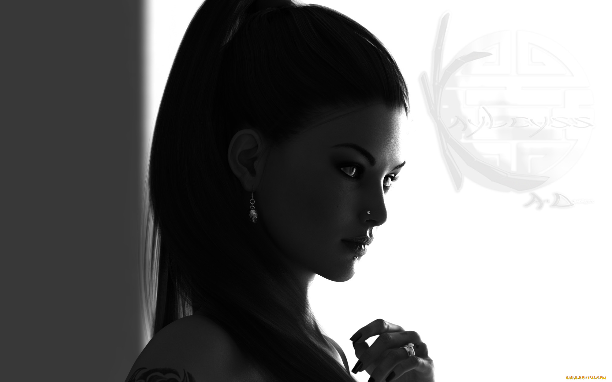 3д, графика, портрет, , portraits, тату, пирсинг, девушка, серьги