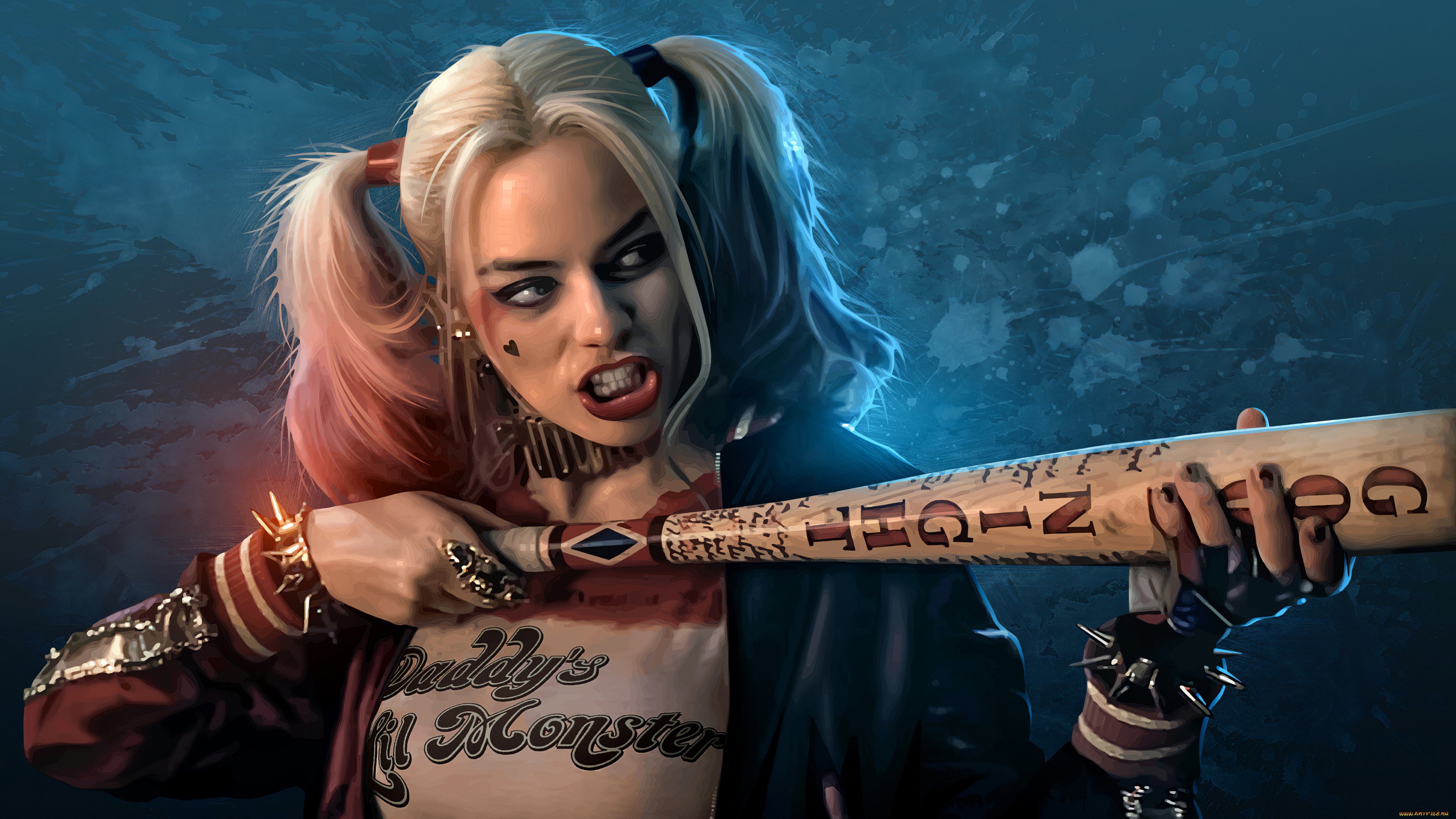 suicide, squad, рисованное, кино, бейсбольная, бита, блондинка, фантастика, suicide, squad, harley, quinn, боевик, фэнтези, марго, робби