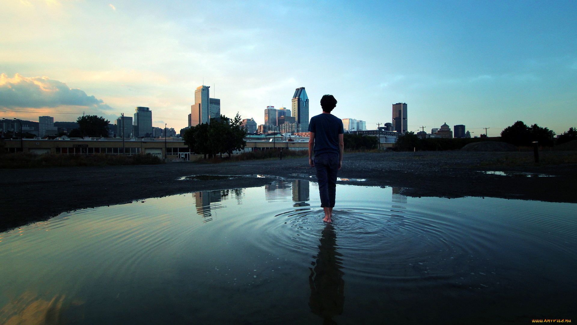 разное, люди, человек, лужа, город