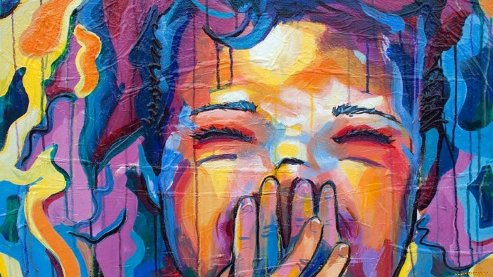 рисованное, живопись, девочка, лицо