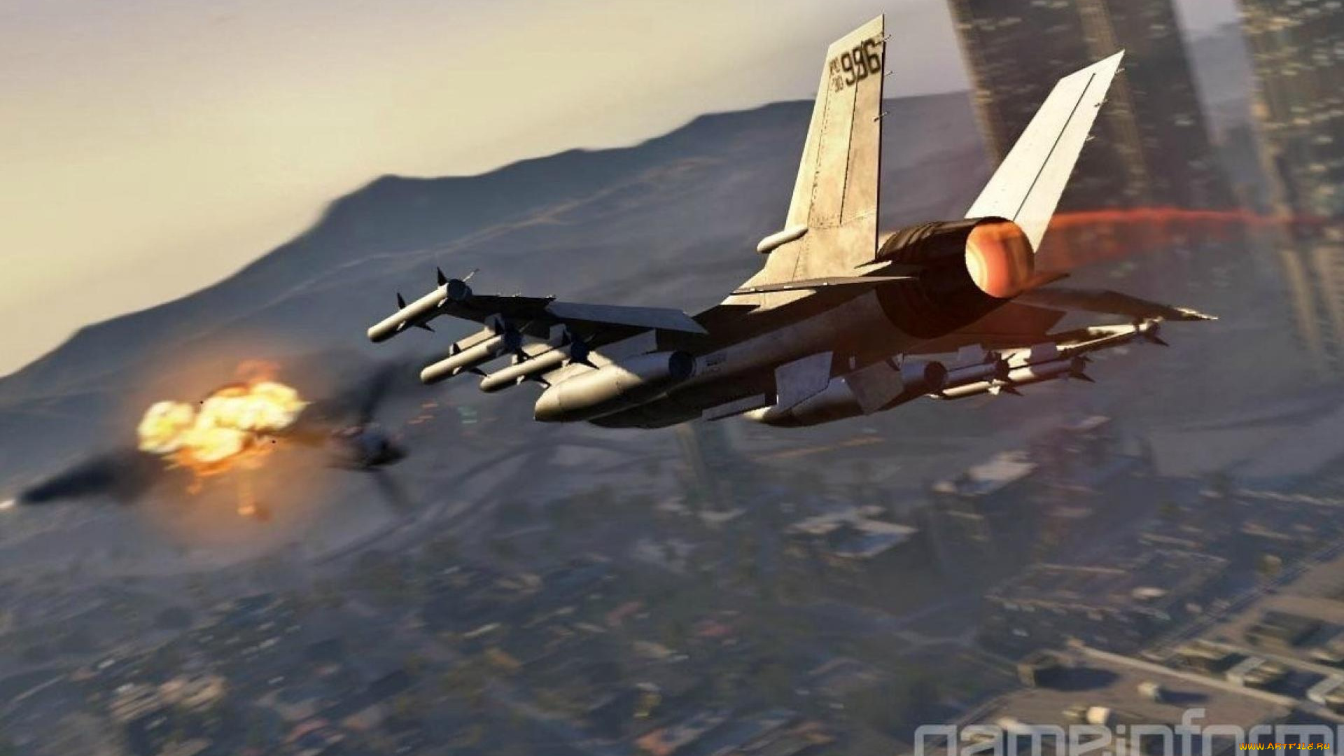 видео, игры, grand, theft, auto, v, самолет, стрельба, город