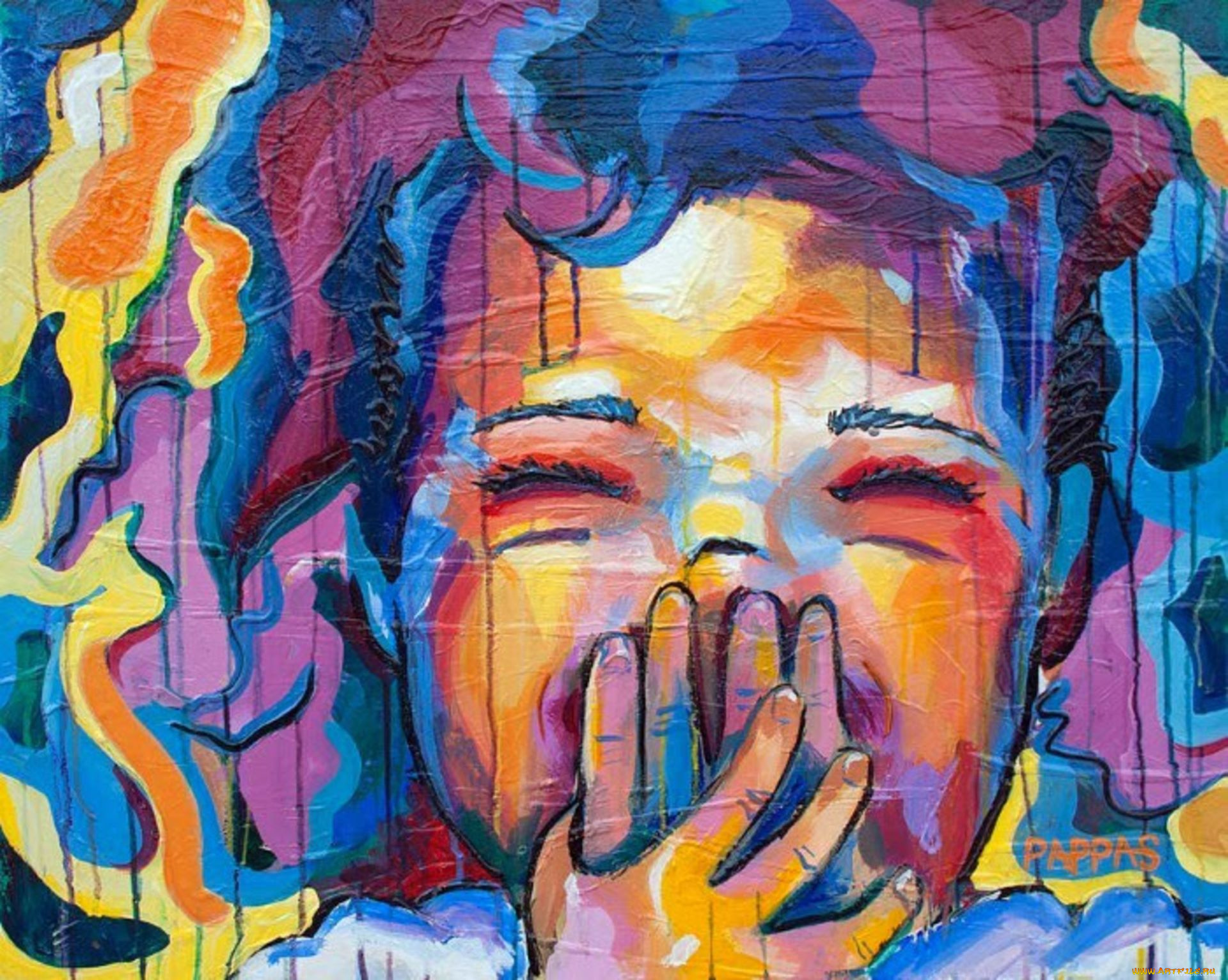 рисованное, живопись, девочка, лицо