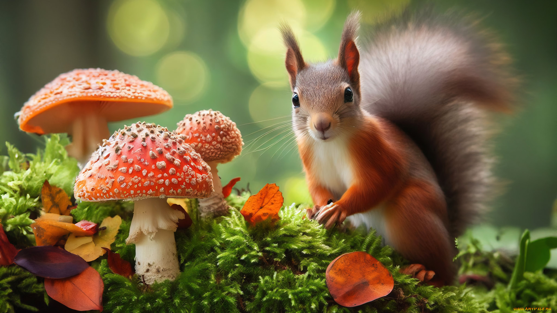 разное, компьютерный, дизайн, белка, морда, интерес, грибы, мухомор, природа
