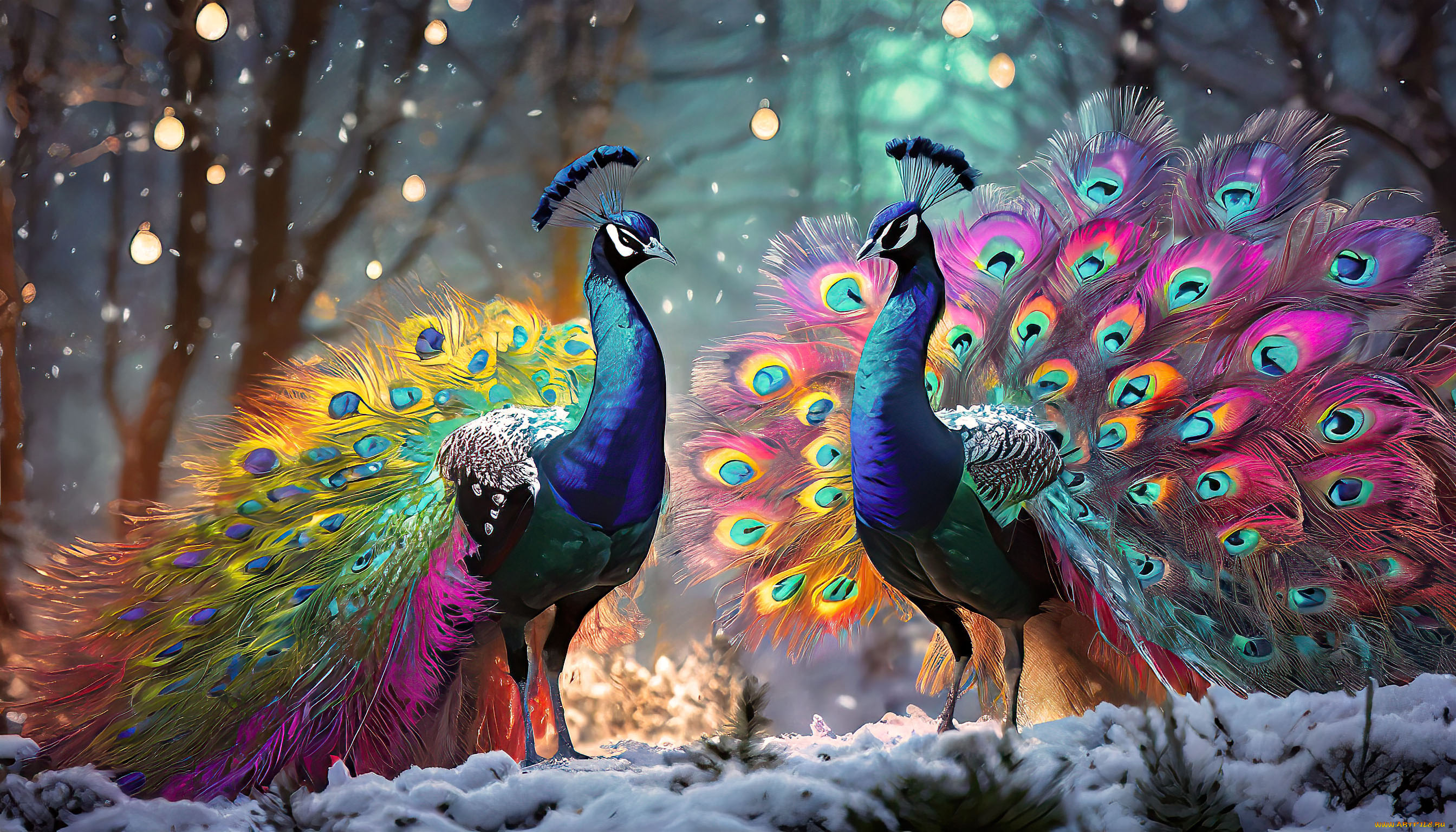 разное, компьютерный, дизайн, павлины, арт, пара