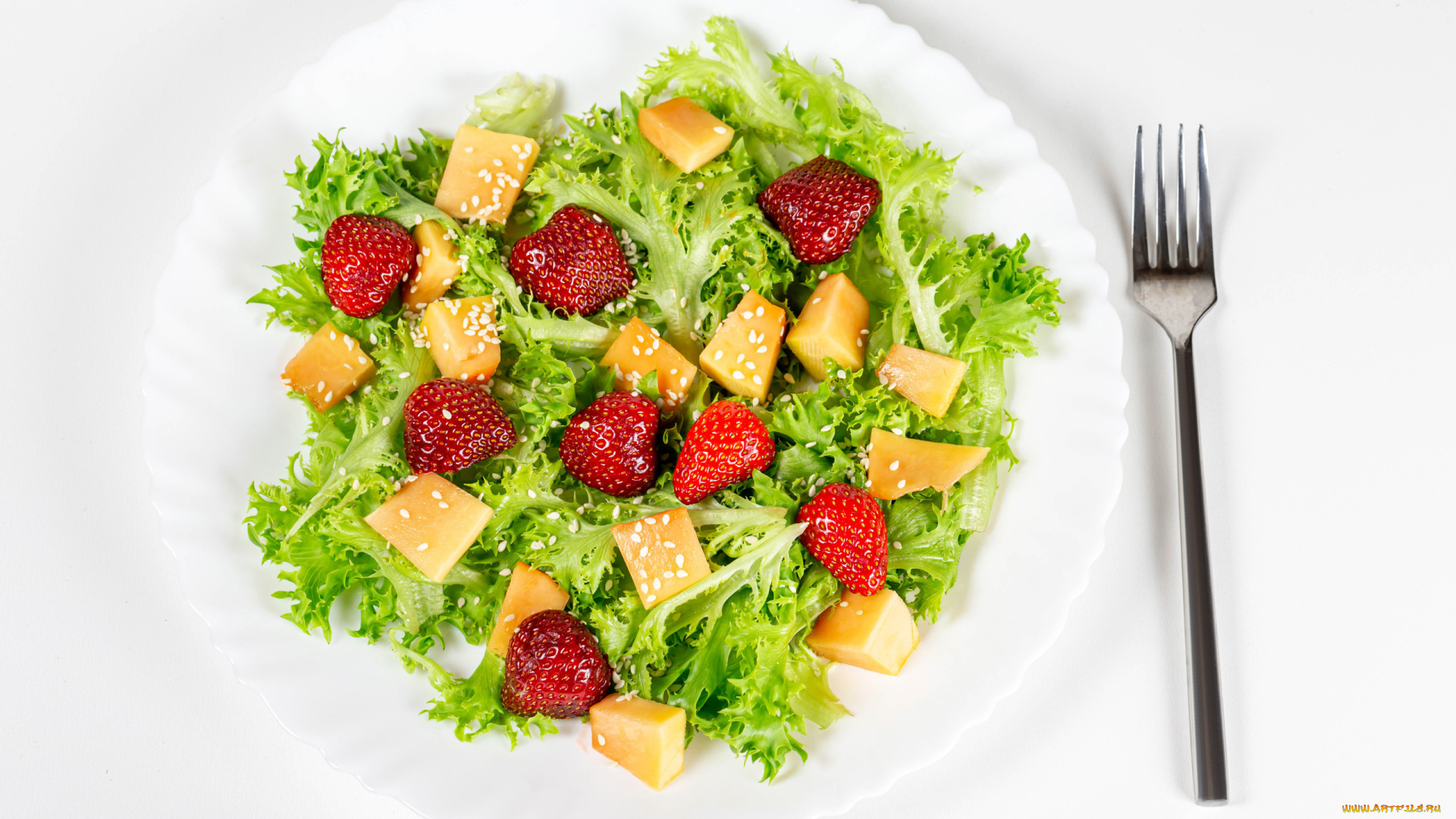 еда, салаты, , закуски, кунжут, салат, сыр, клубника