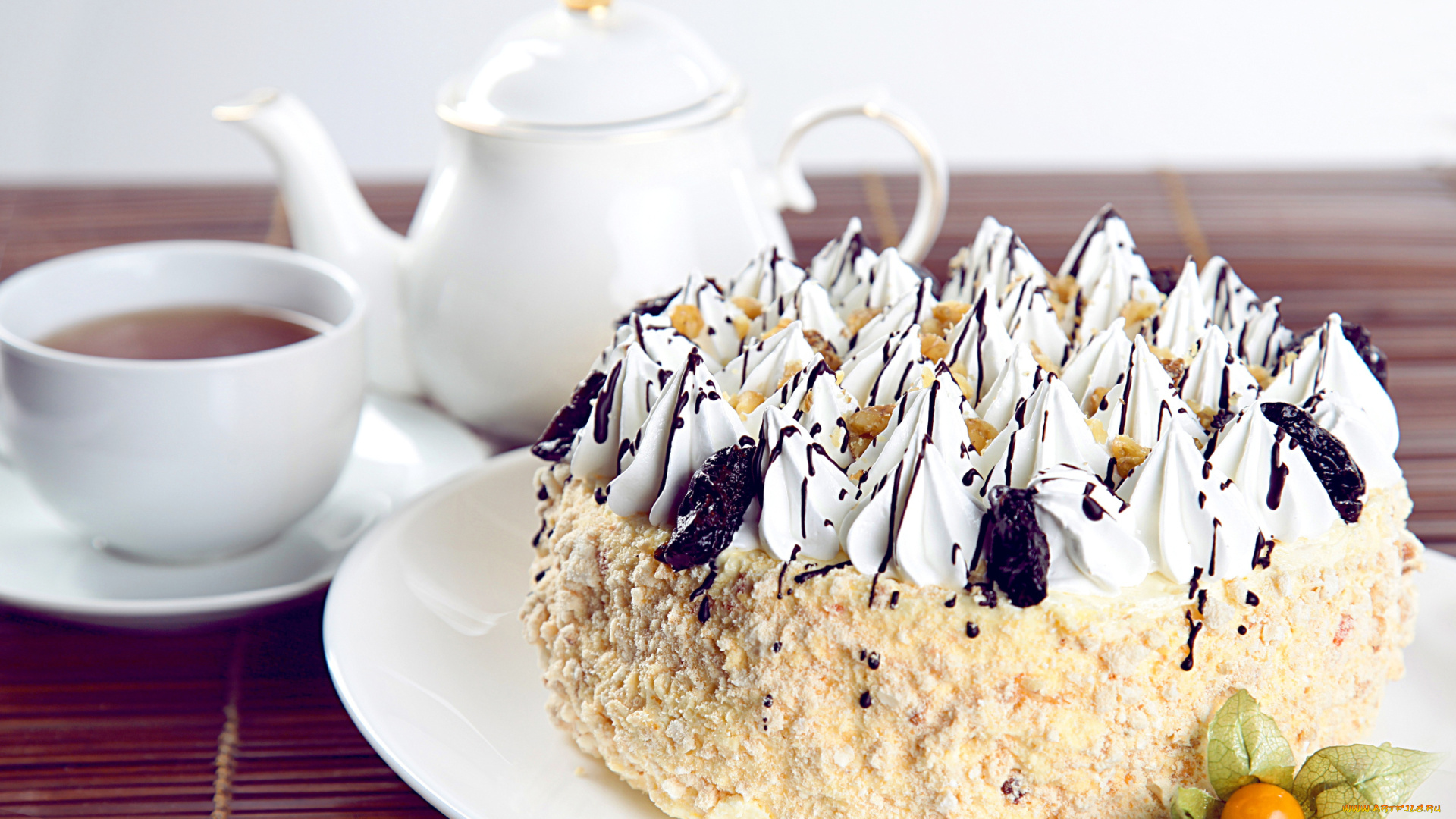 еда, торты, физалис, торт, безе