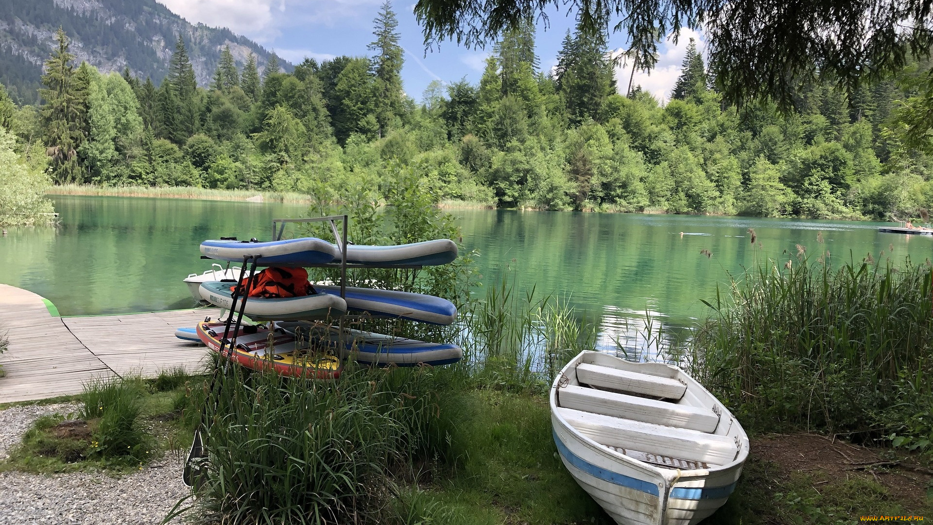 корабли, лодки, , шлюпки, горы, лес, лодка, озеро