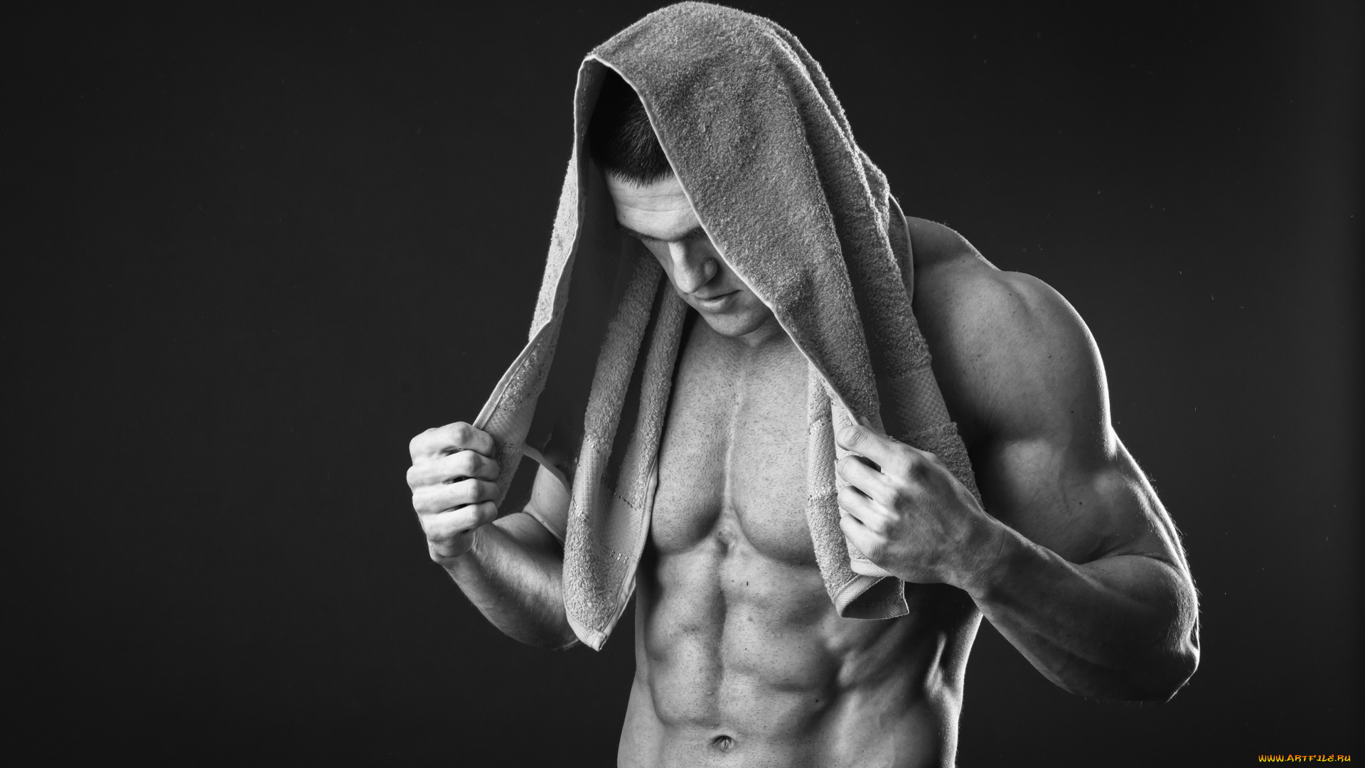 мужчины, -unsort, прeсс, пoлoтeнцe, голый, торс, чeрнo, бeлoe