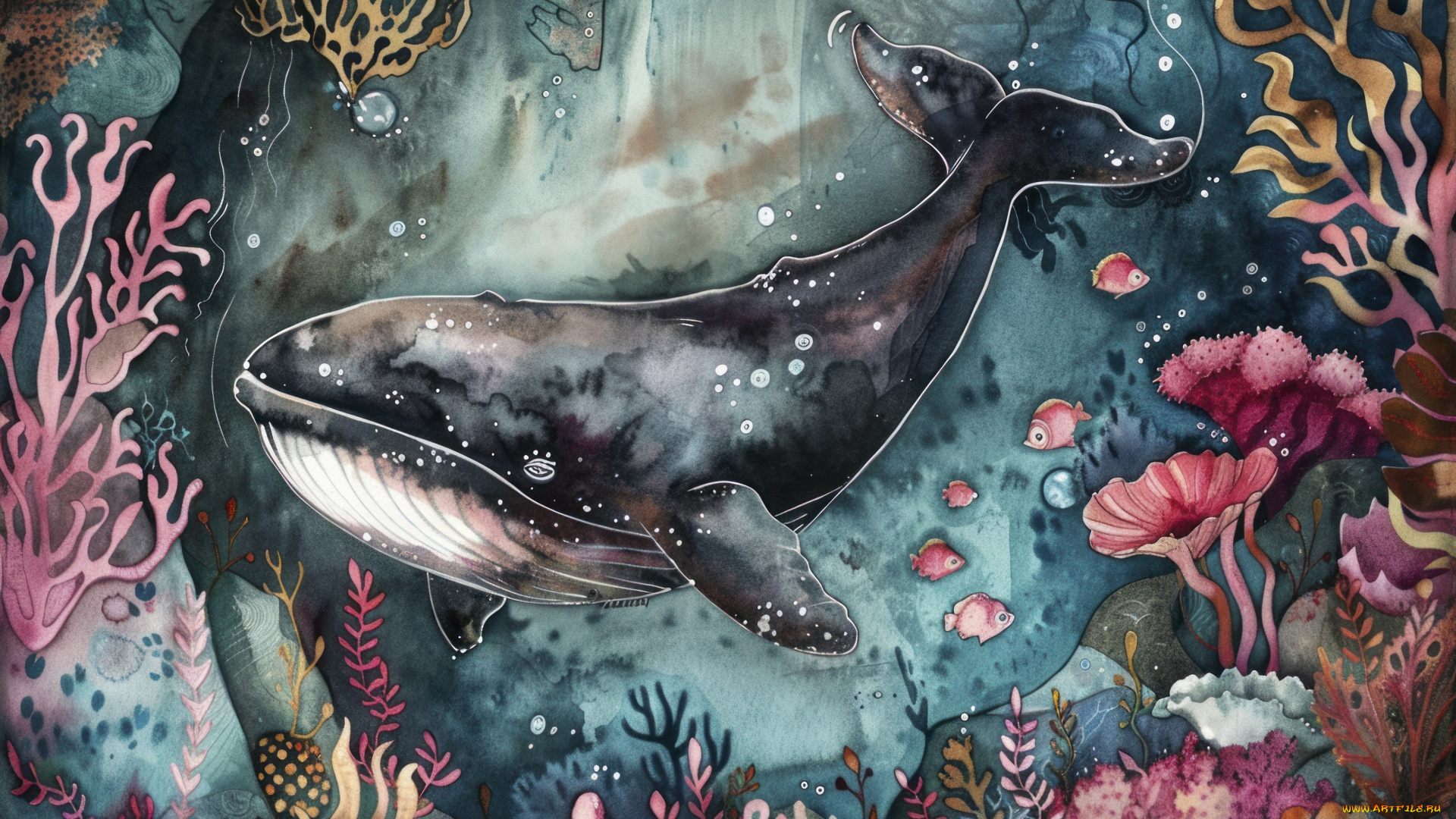 рисованное, животные, , морская, фауна, нейросеть, океан