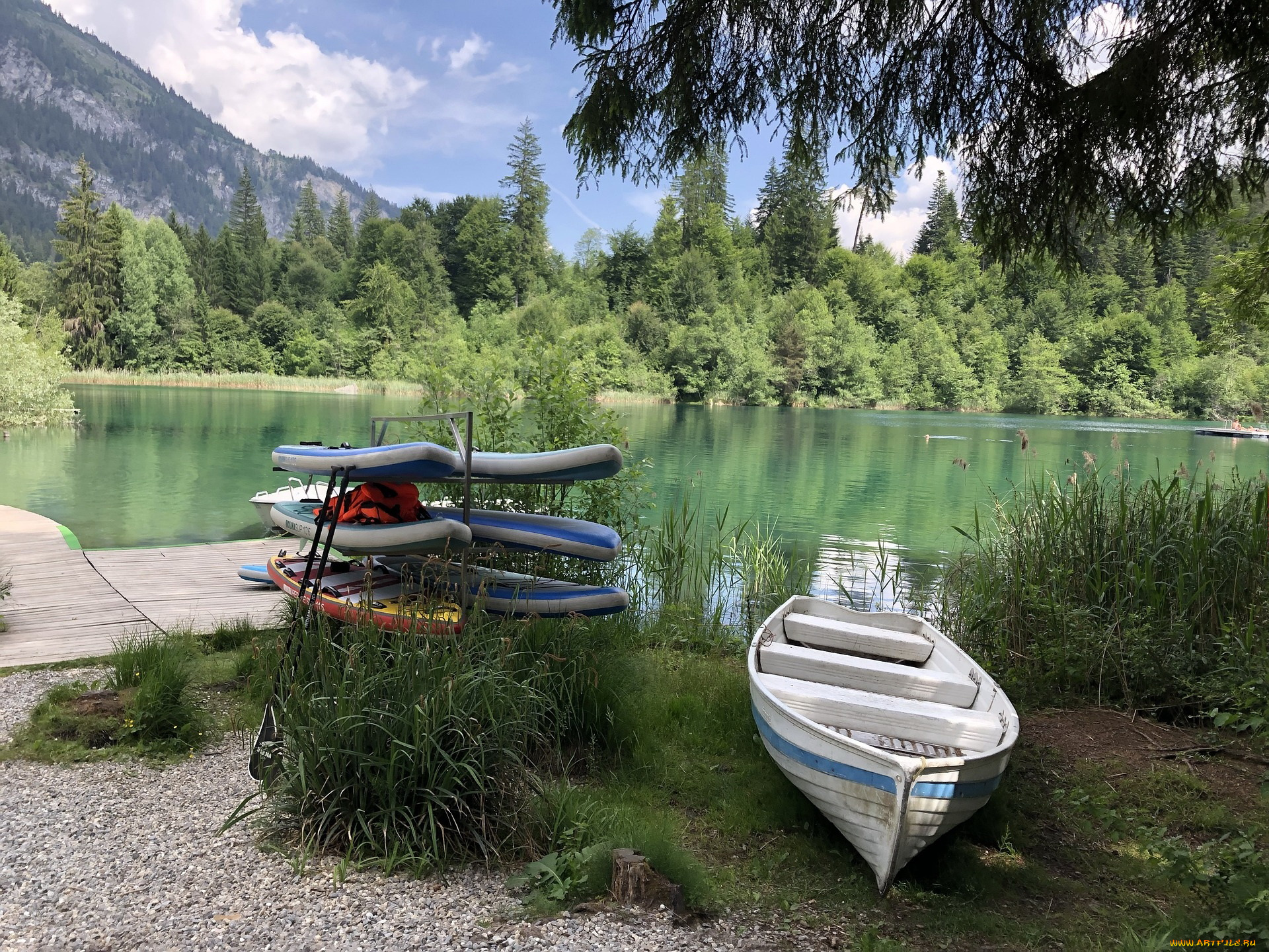 корабли, лодки, , шлюпки, горы, лес, лодка, озеро