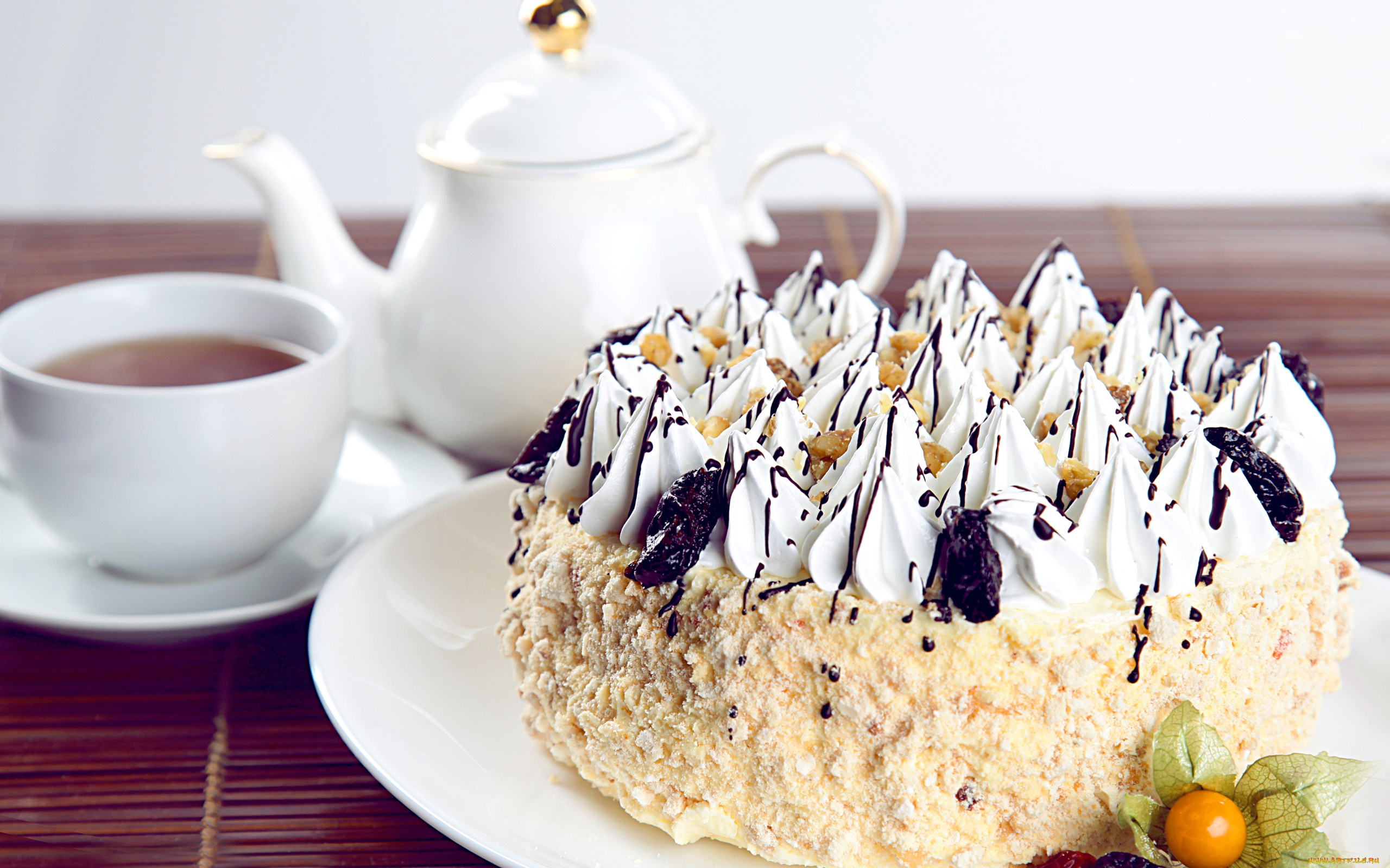 еда, торты, физалис, торт, безе