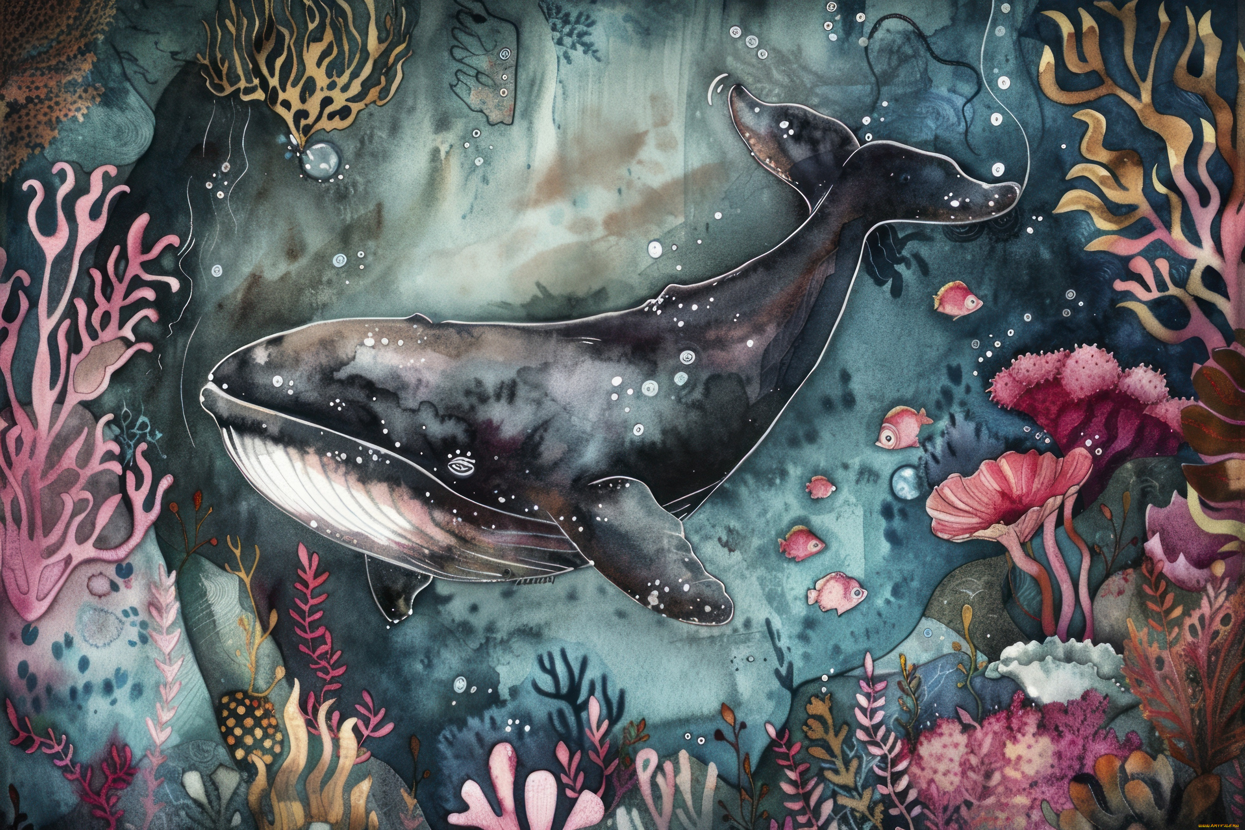 рисованное, животные, , морская, фауна, нейросеть, океан