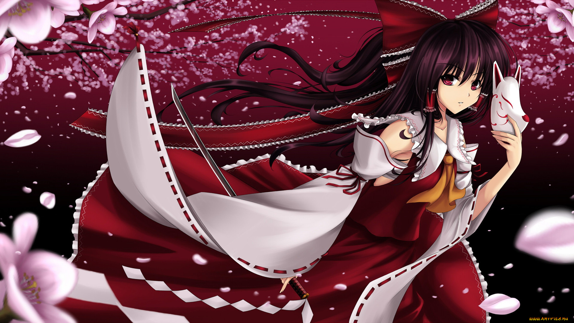 аниме, touhou, маска, девушка