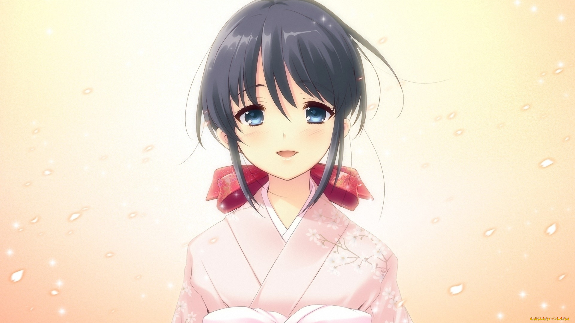 аниме, *unknown, другое, бант, девочка, голубые, глаза