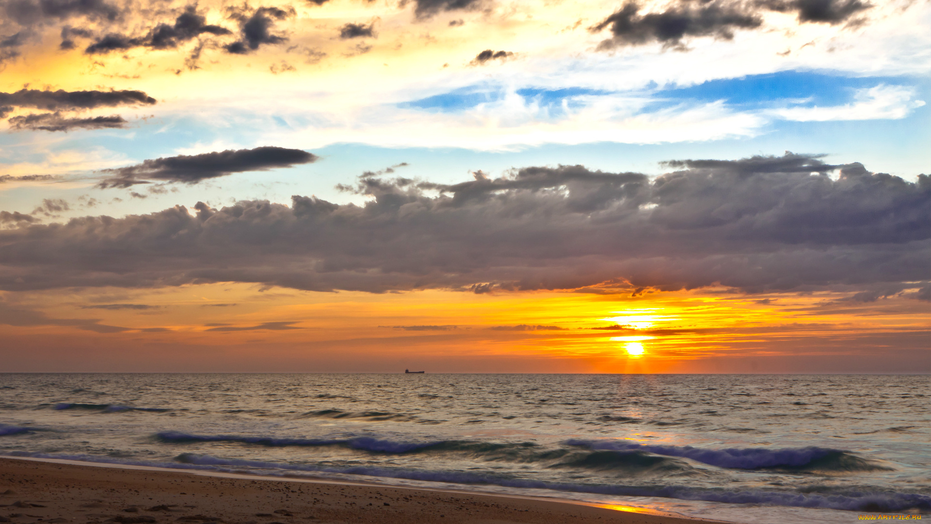 природа, восходы, закаты, облака, горизонт, солнце, море, пляж