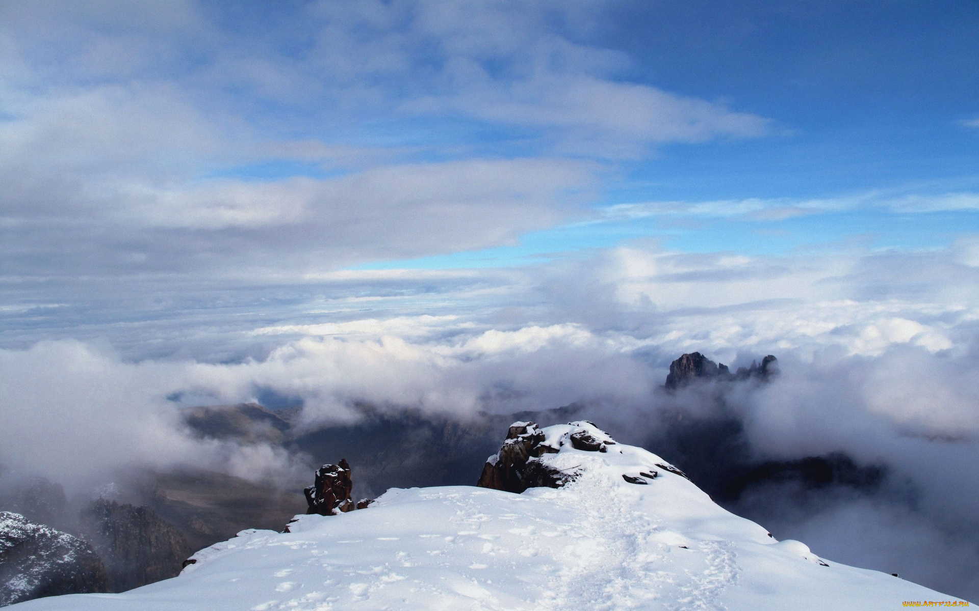 природа, горы, облака, пик