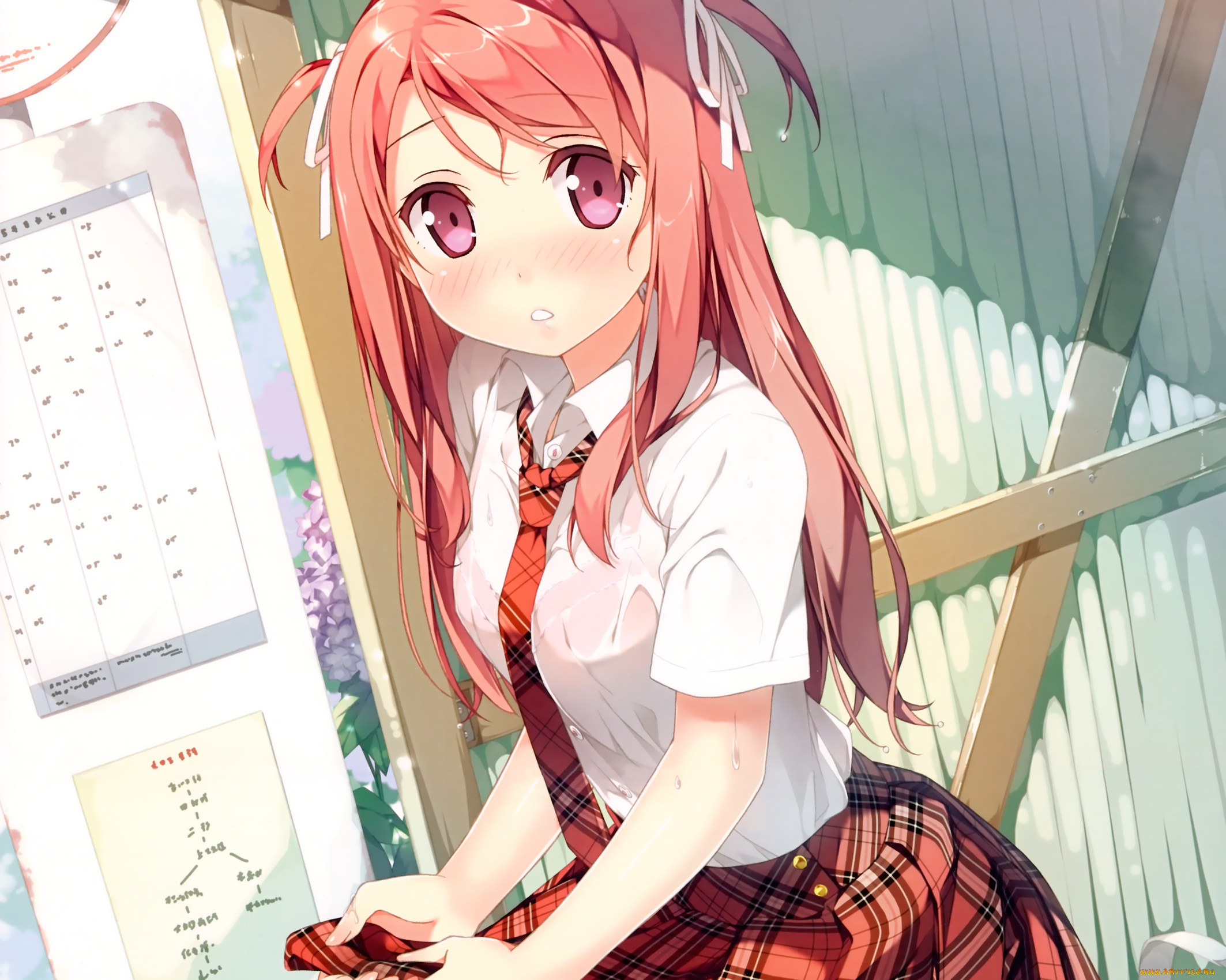 аниме, kantoku, artbook, nenme, no, houkago, kurumi, сидит, мокрая