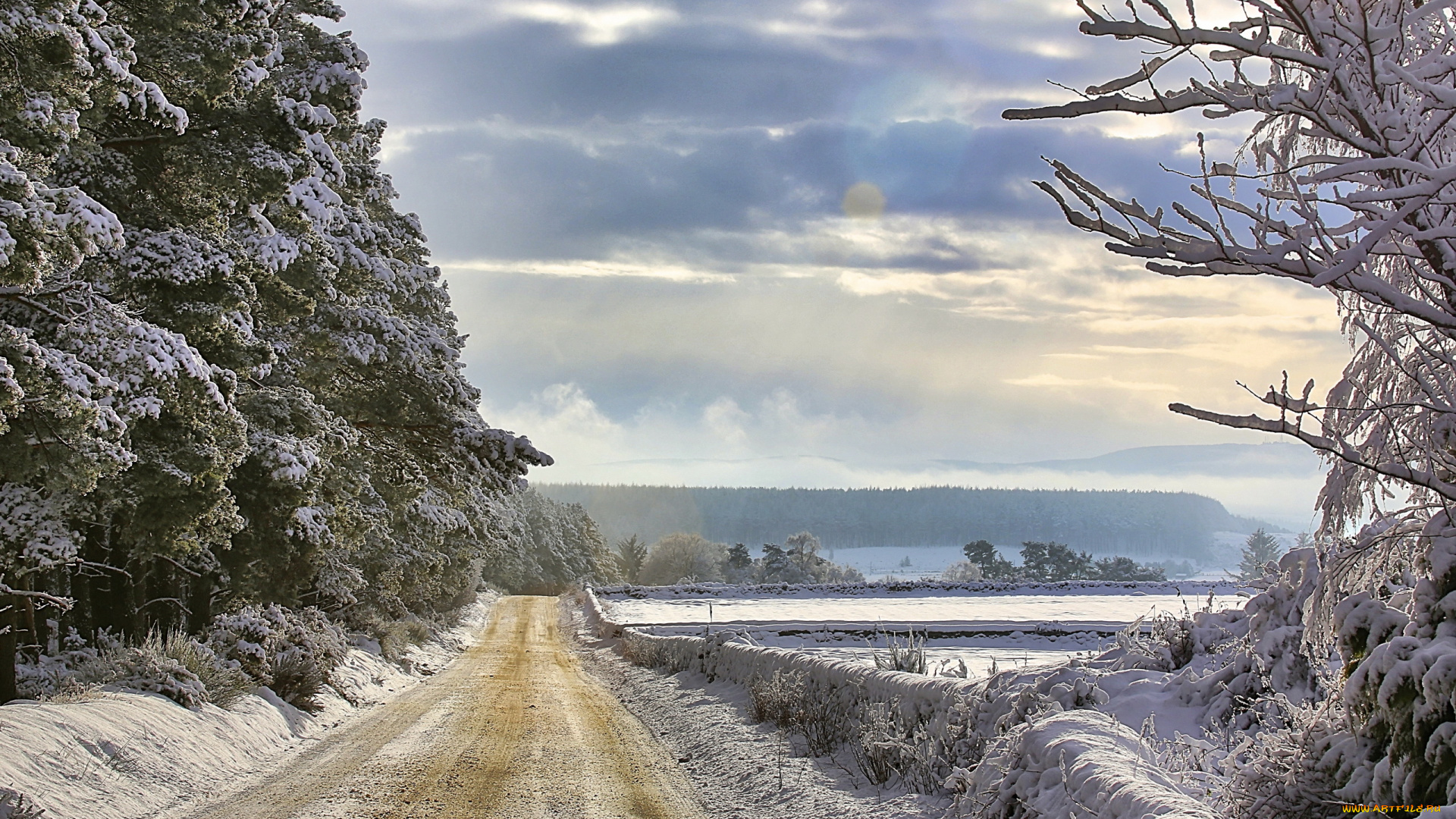 природа, дороги, пейзаж, зима