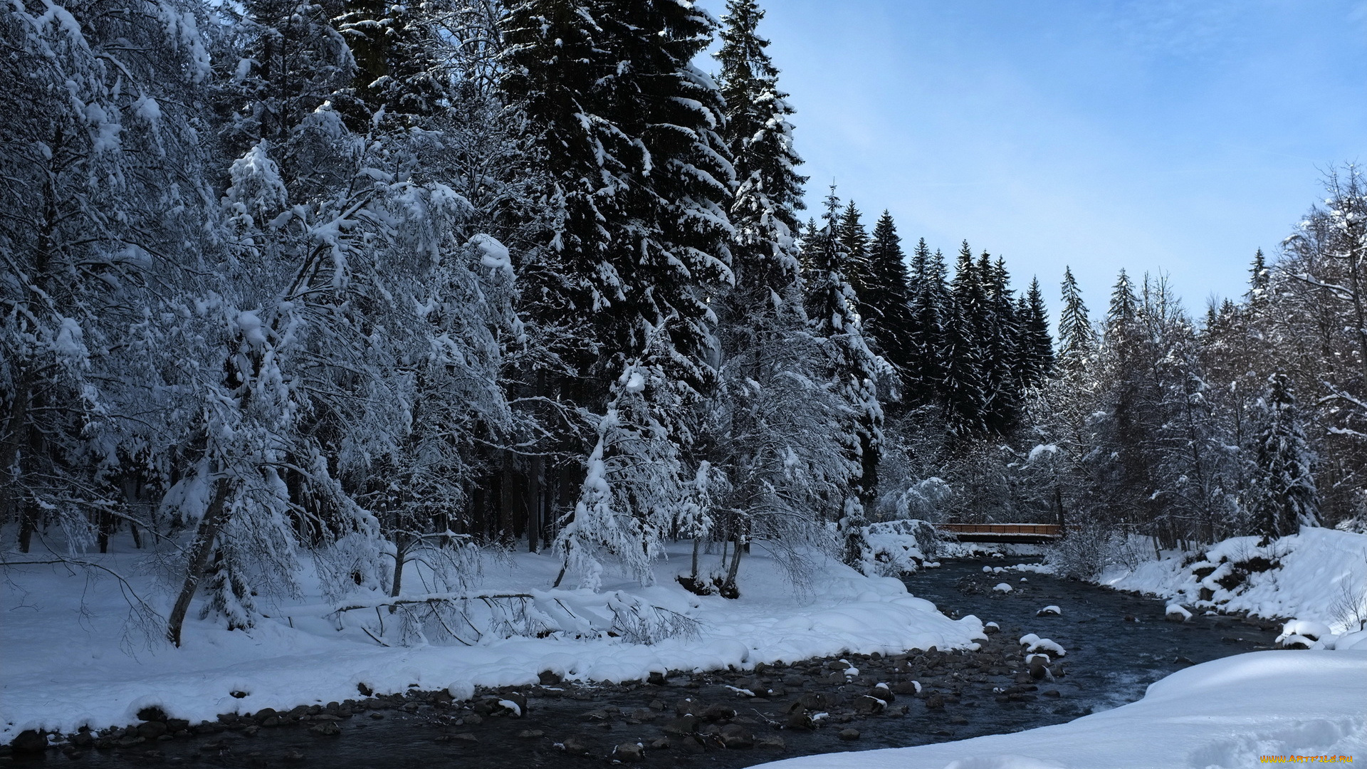 природа, реки, озера, лес, река, зима