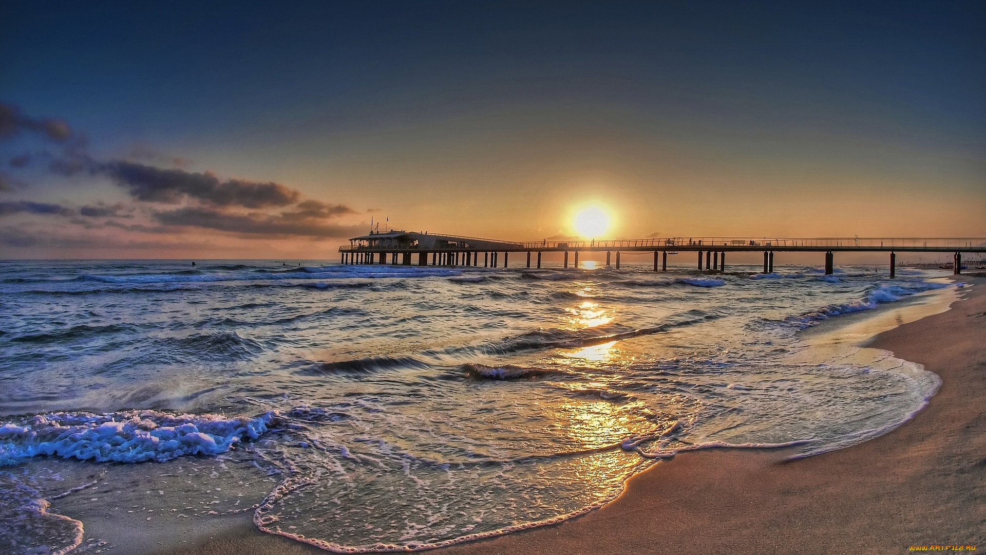 природа, восходы, закаты, море, закат, мост, побережье