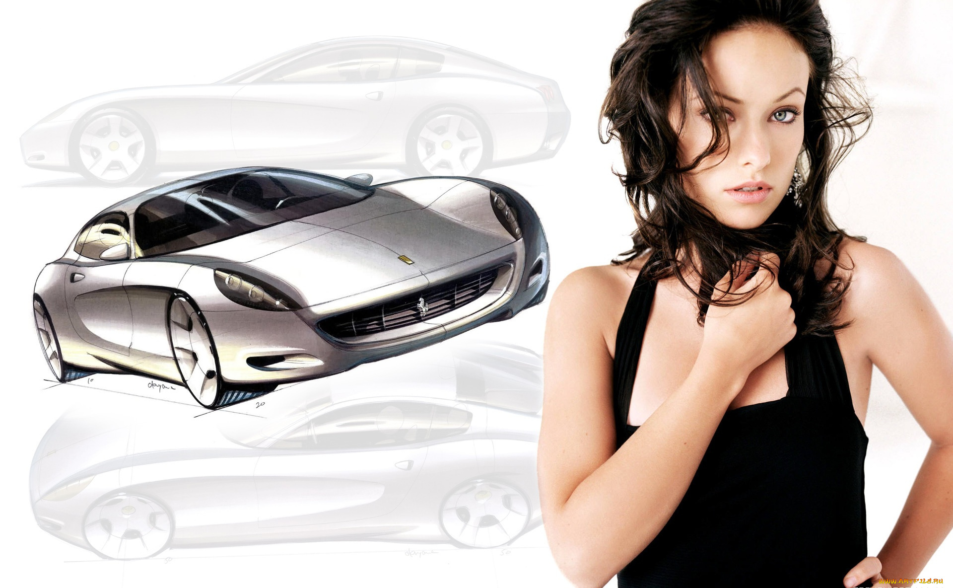 рисунок, автомобили, авто, девушками, брюнетка