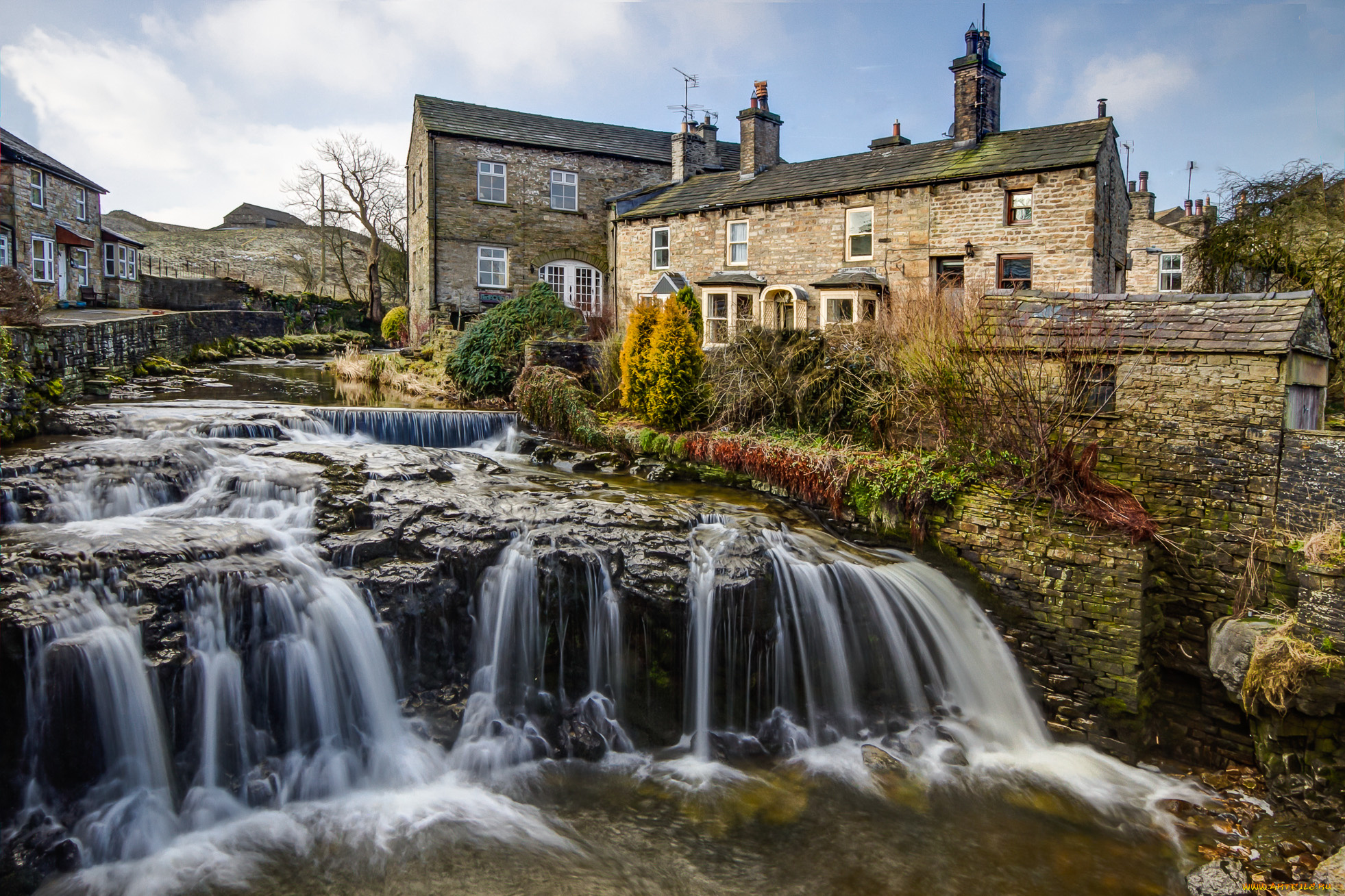 hawes, north, yorkshire, england, города, улицы, площади, набережные, здания, каскад, река, англия, йоркшир