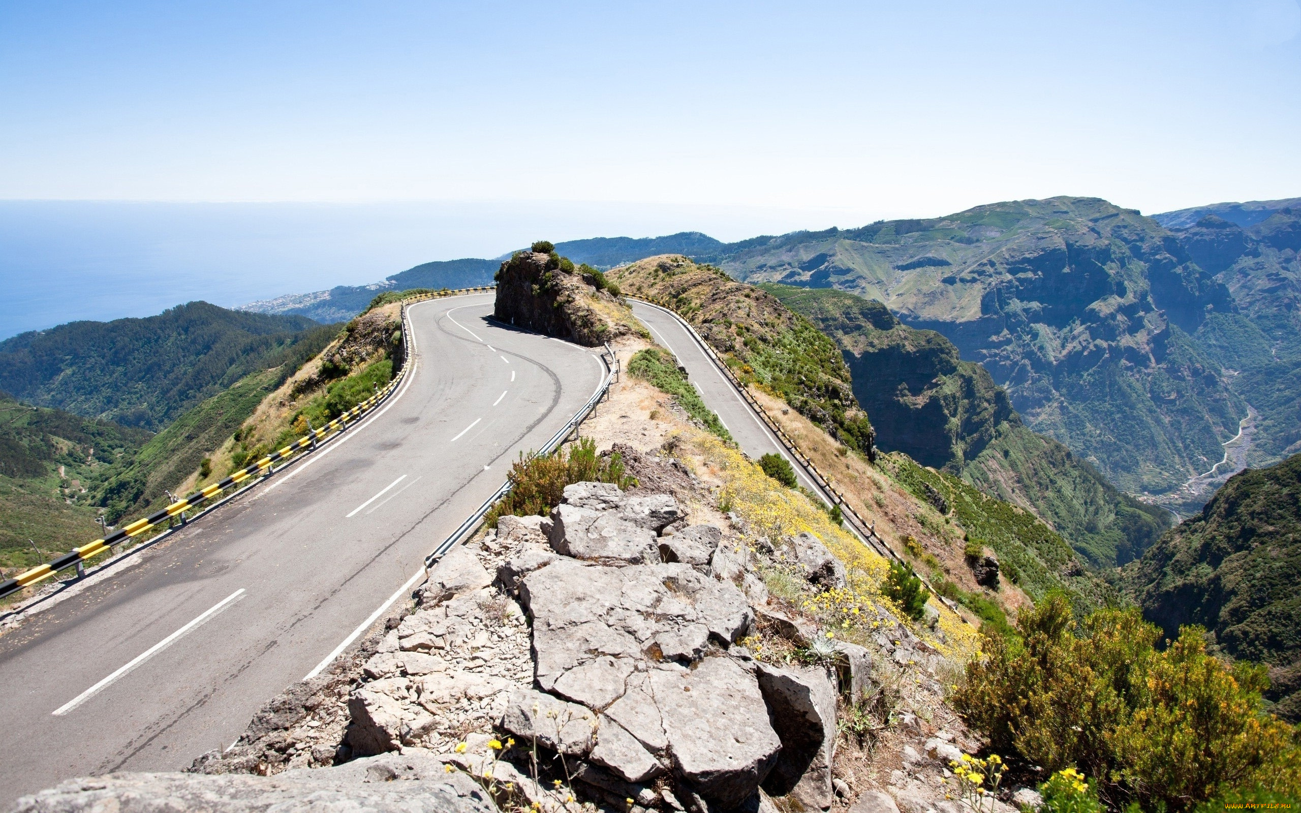 природа, дороги, серпантин, горы, камни, трава