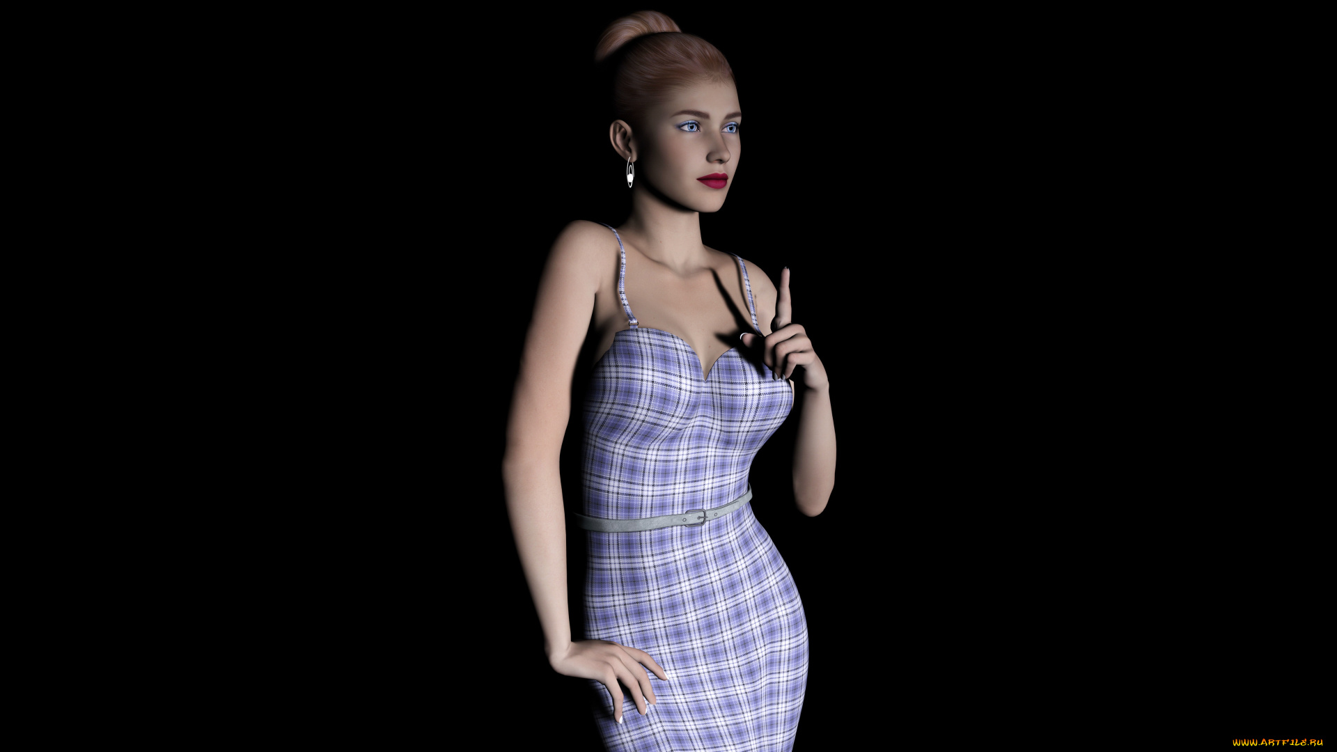 3д, графика, people, , люди, девушка, платье, фон, взгляд