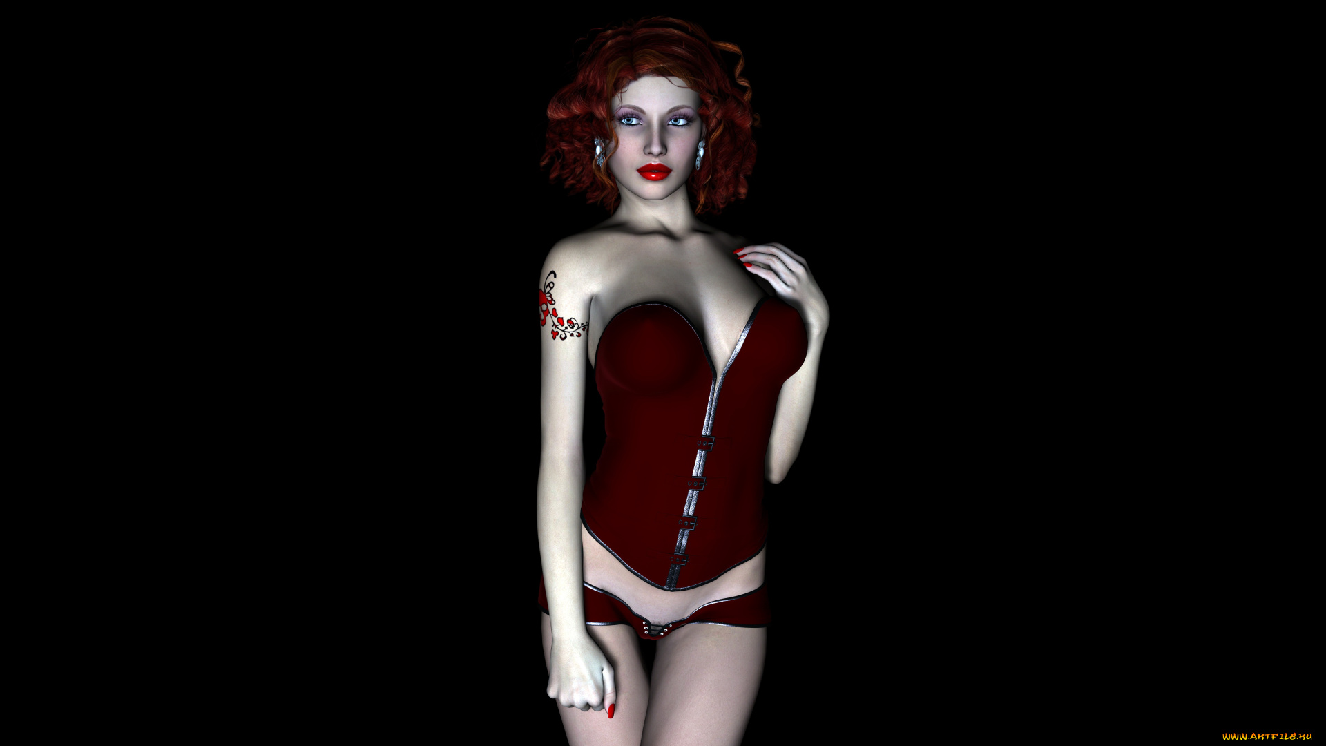 3д, графика, people, , люди, девушка, взгляд, фон, рыжая