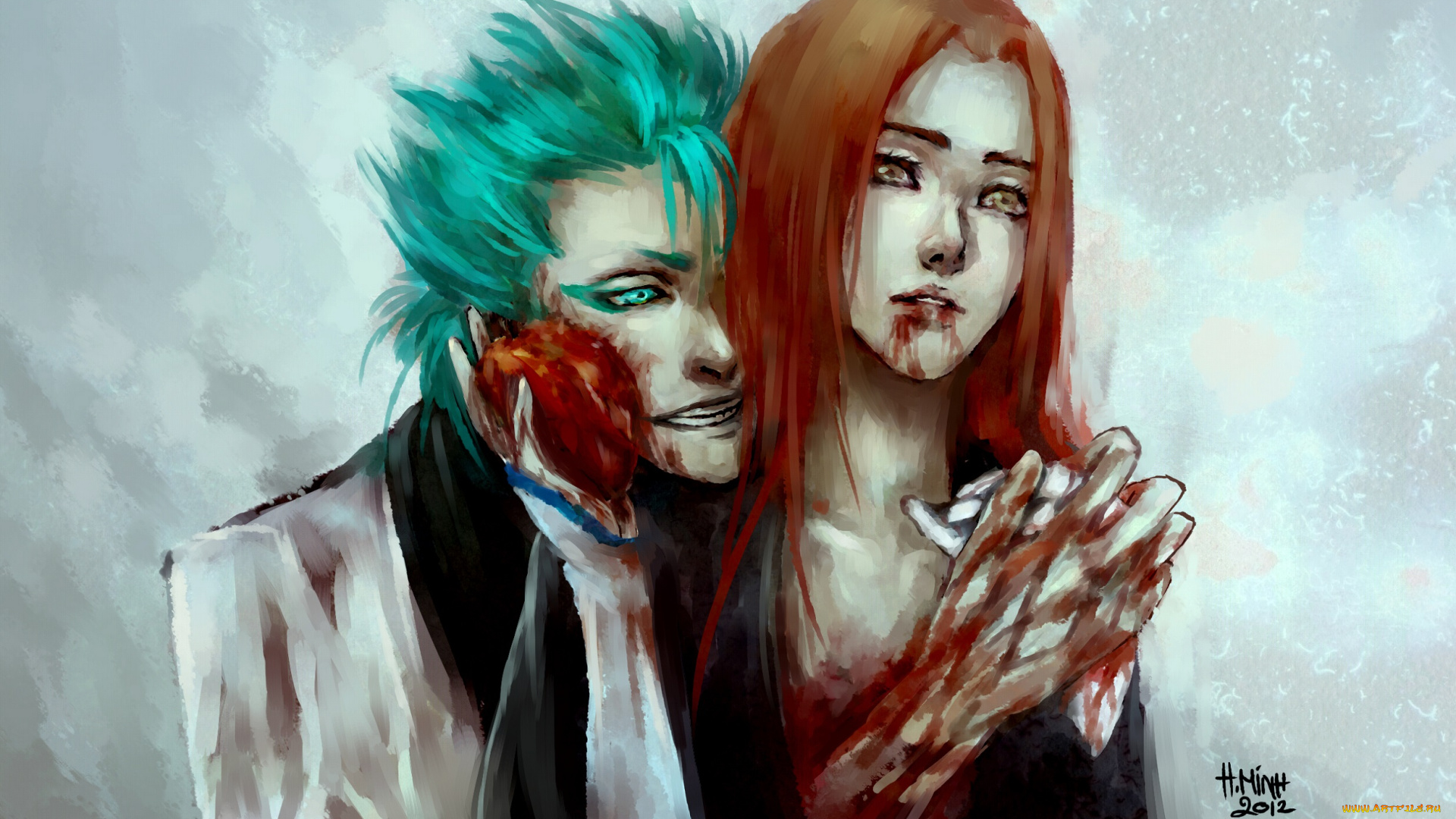 аниме, bleach, арт, сердце, аранкар, драма, кровь, гримджоу, блич