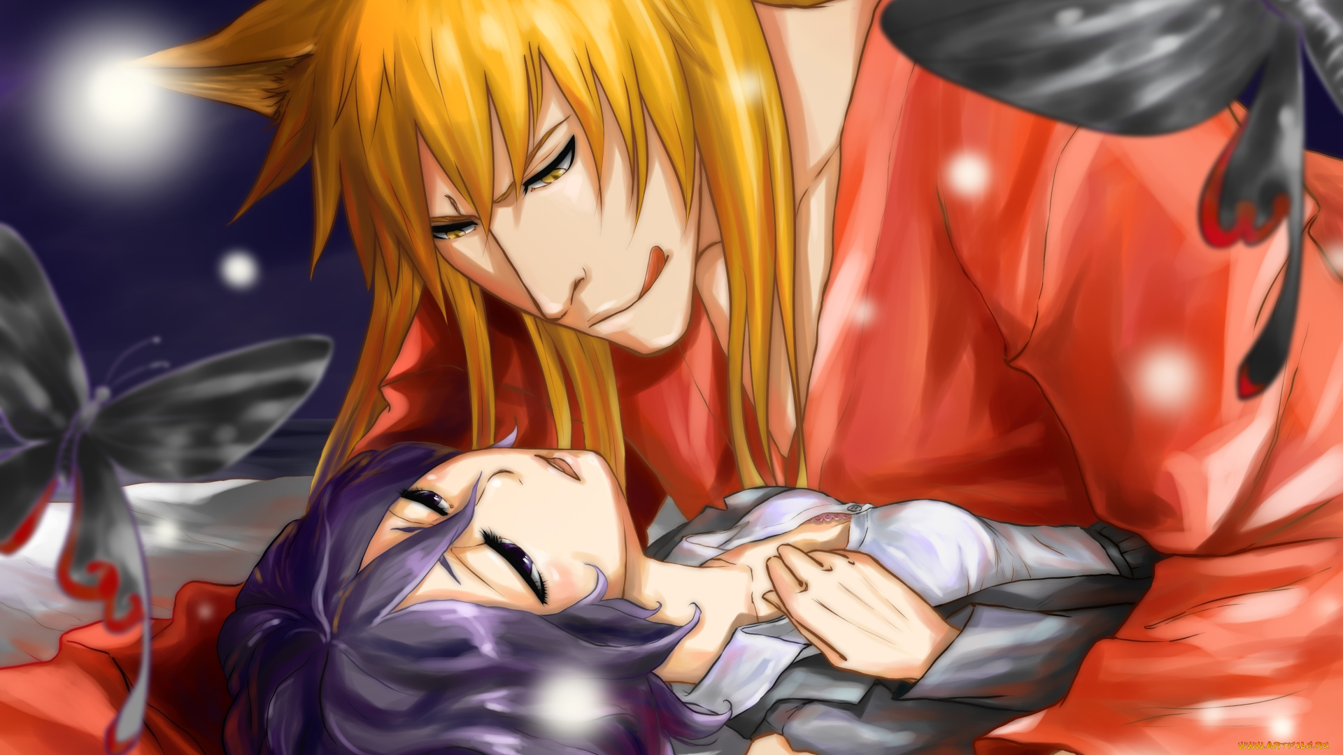 аниме, bleach, парень, брюнетка, девушка, рыжий, рукия, ичиго, арт, блич