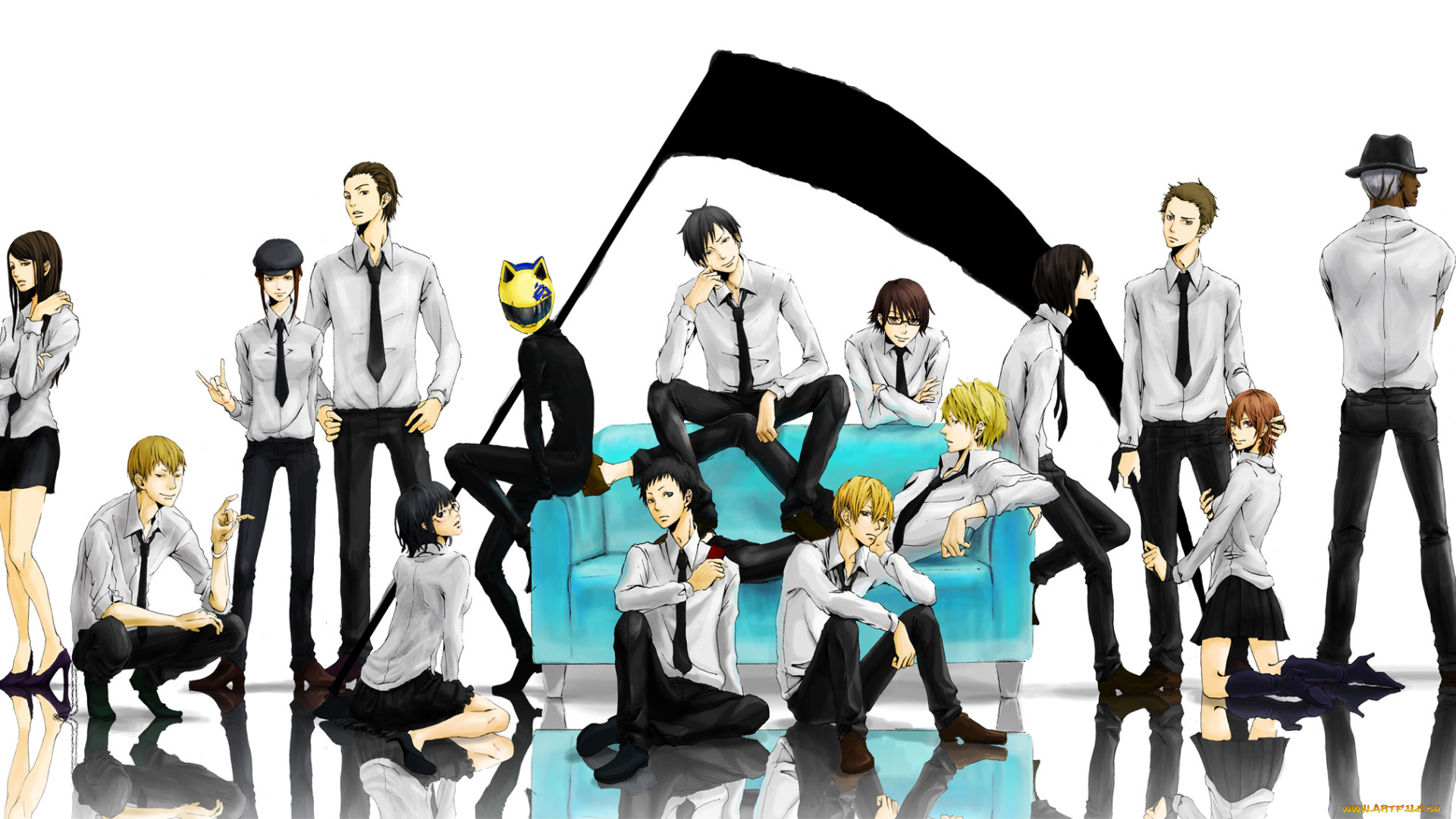 аниме, dyurarara, персонажи, дюрарара, много, коса, шинра, селти, изая, шизуо