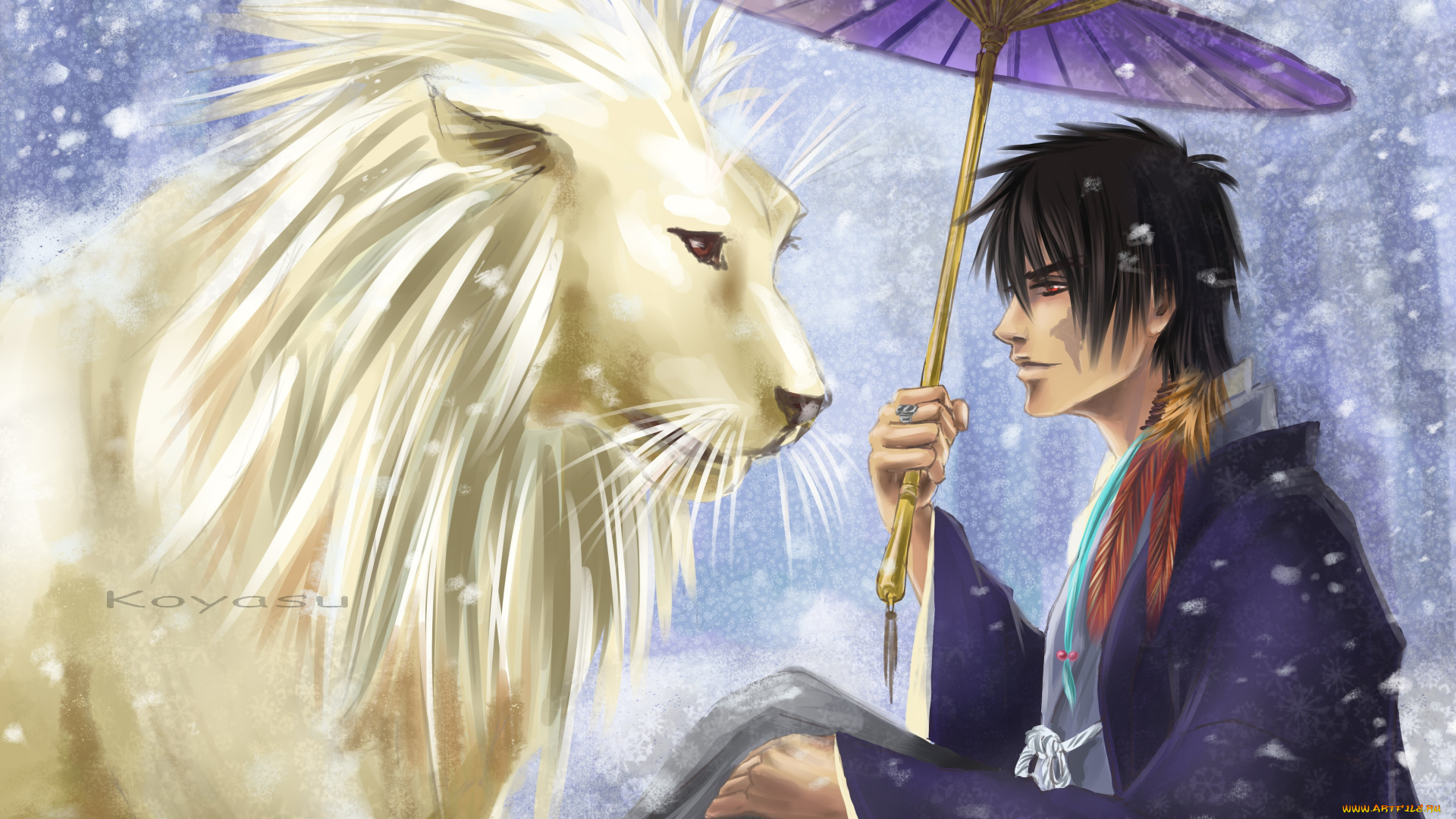 аниме, katekyo, hitman, reborn, арт, лев, зонт, парень, реборн