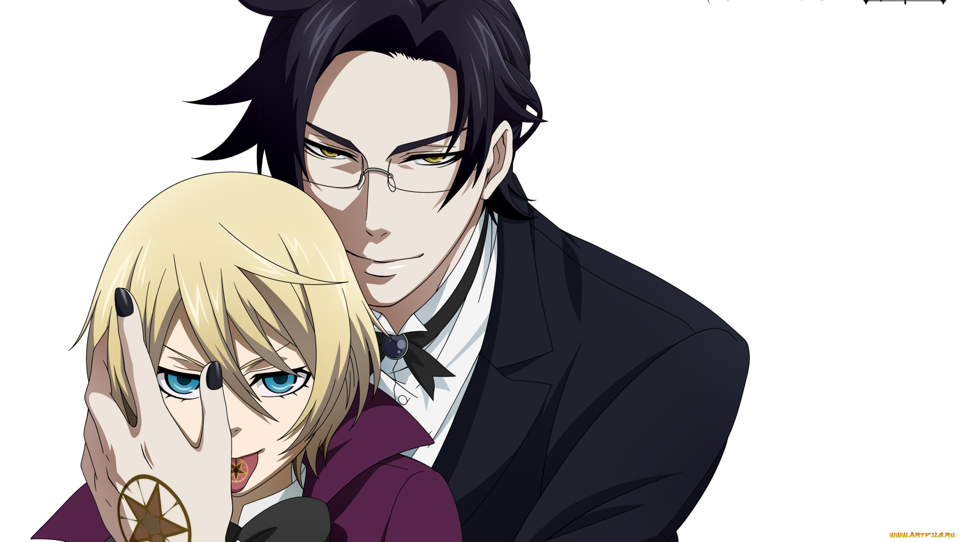 аниме, kuroshitsuji, белый, фон, темный, дворецкий, 2