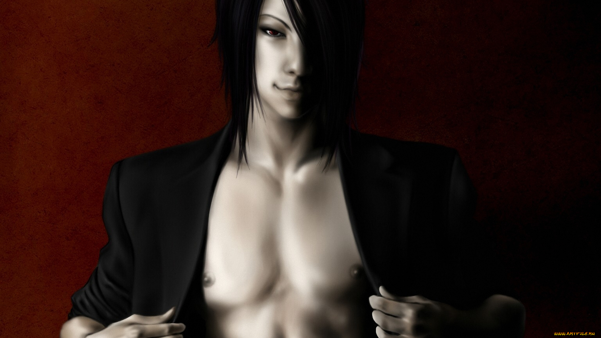 аниме, kuroshitsuji, улыбка, пиджак, взгляд, парень, арт, темный, дворецкий