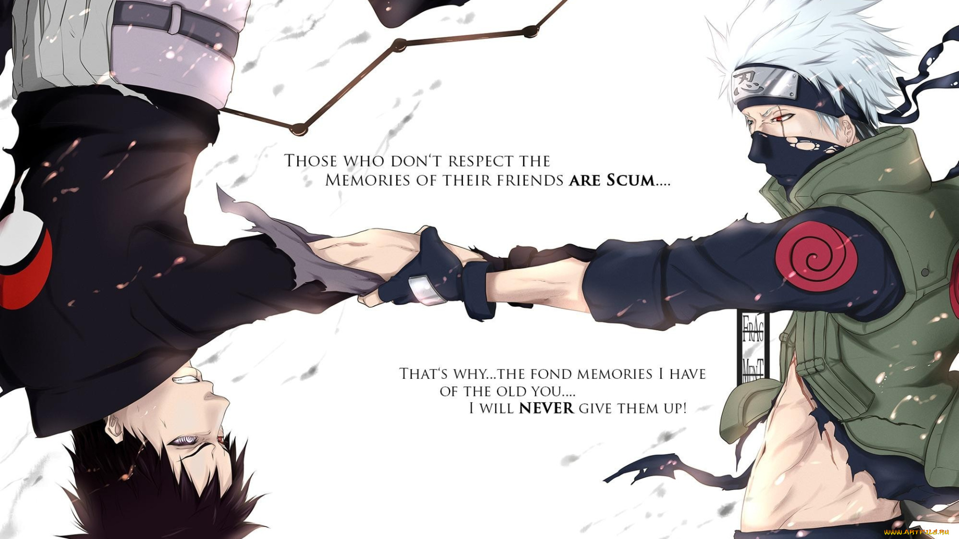 аниме, naruto, белый, фон, рукопожатие, какаши, обито