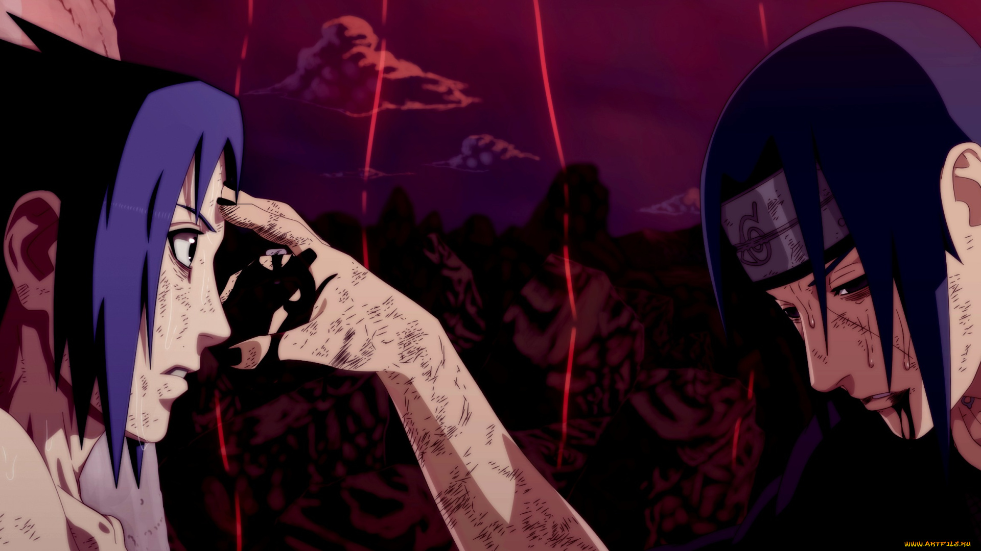 аниме, naruto, братья, учиха, итачи, саске, кровь