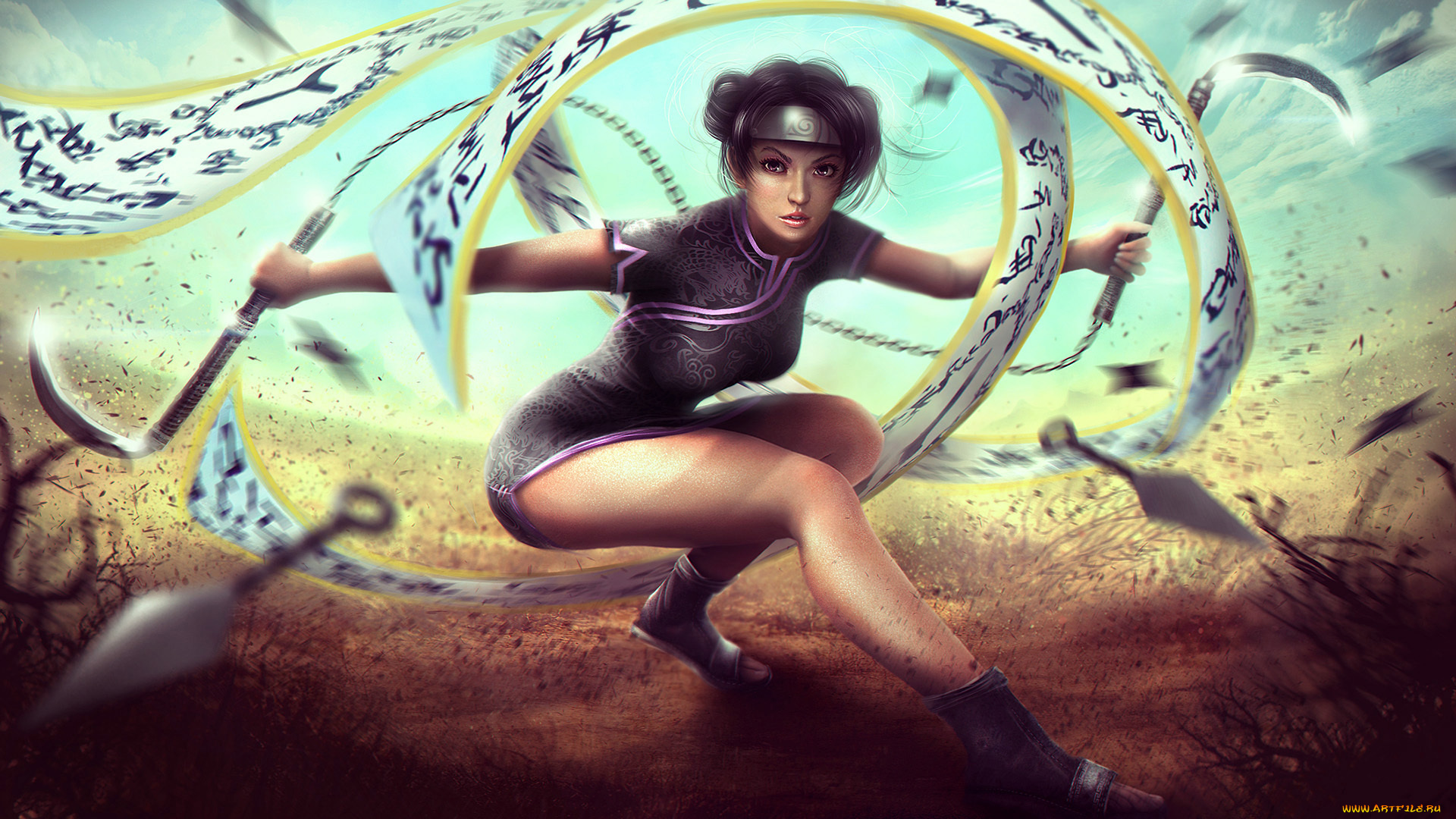 аниме, naruto, печать, оружие, тен-тен, девушка, свиток