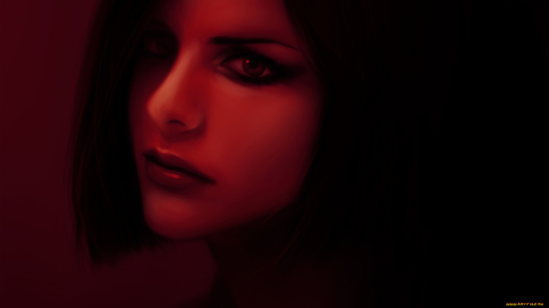 фэнтези, девушки, лицо, девушка, красный, фон, портрет, брюнетка