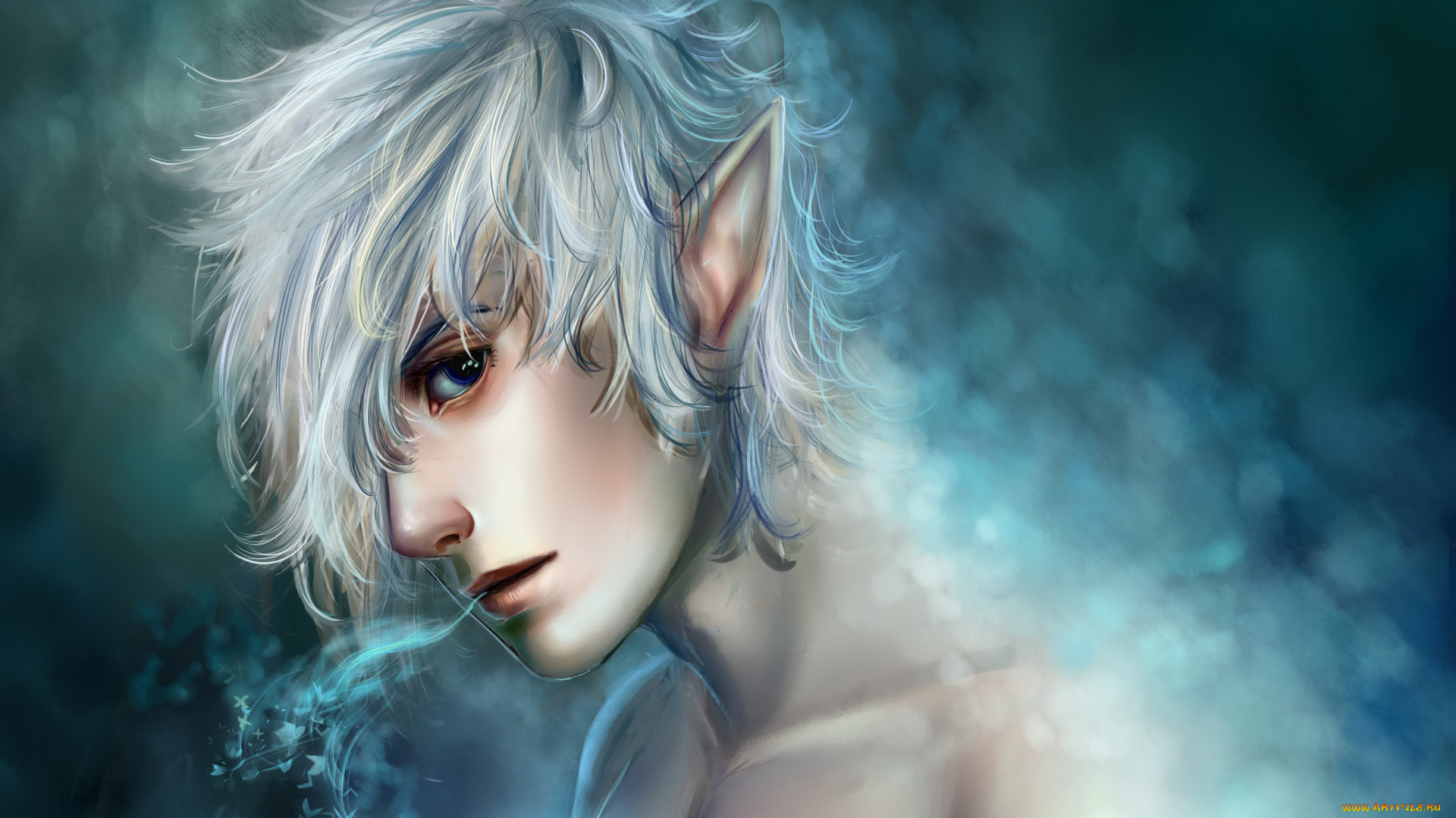 фэнтези, эльфы, эльф, парень, профиль, лицо, белые, волосы